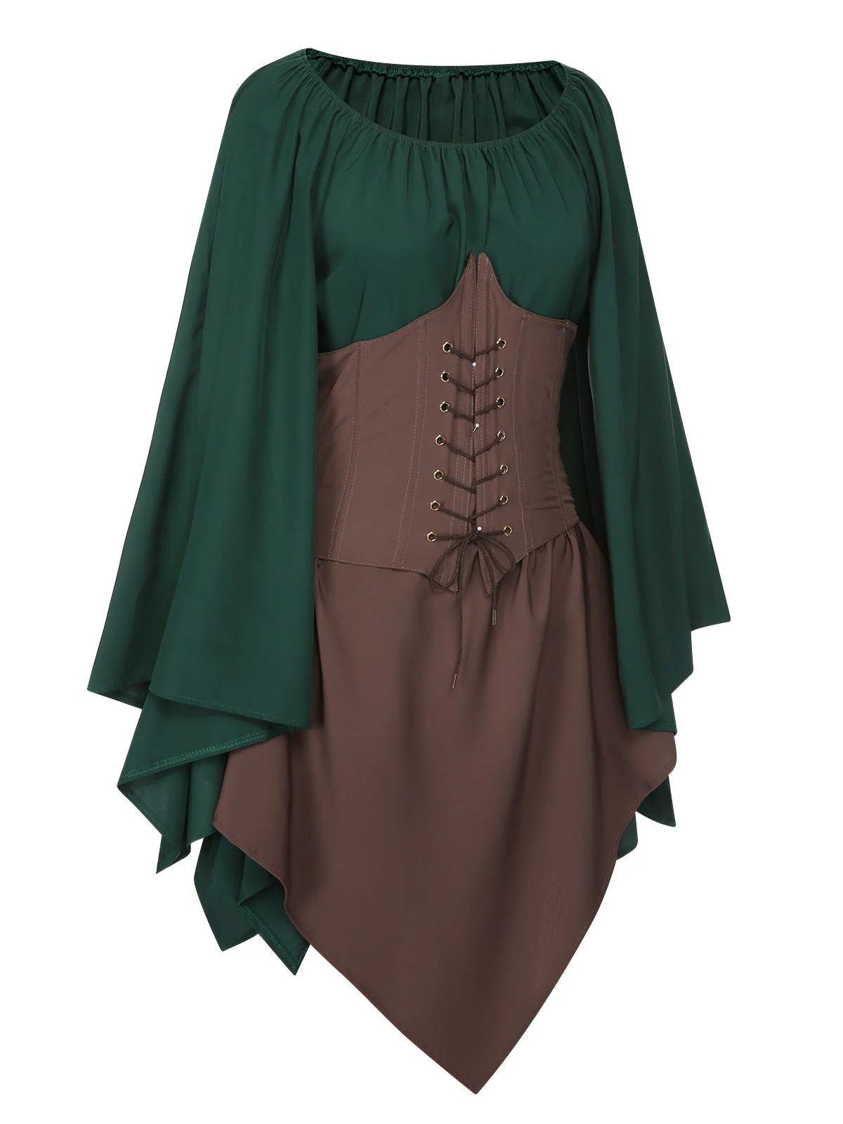 Braun 1950er Halloween Hexen Vampir Fledermausärmel Patchwork Kleid - Image 2
