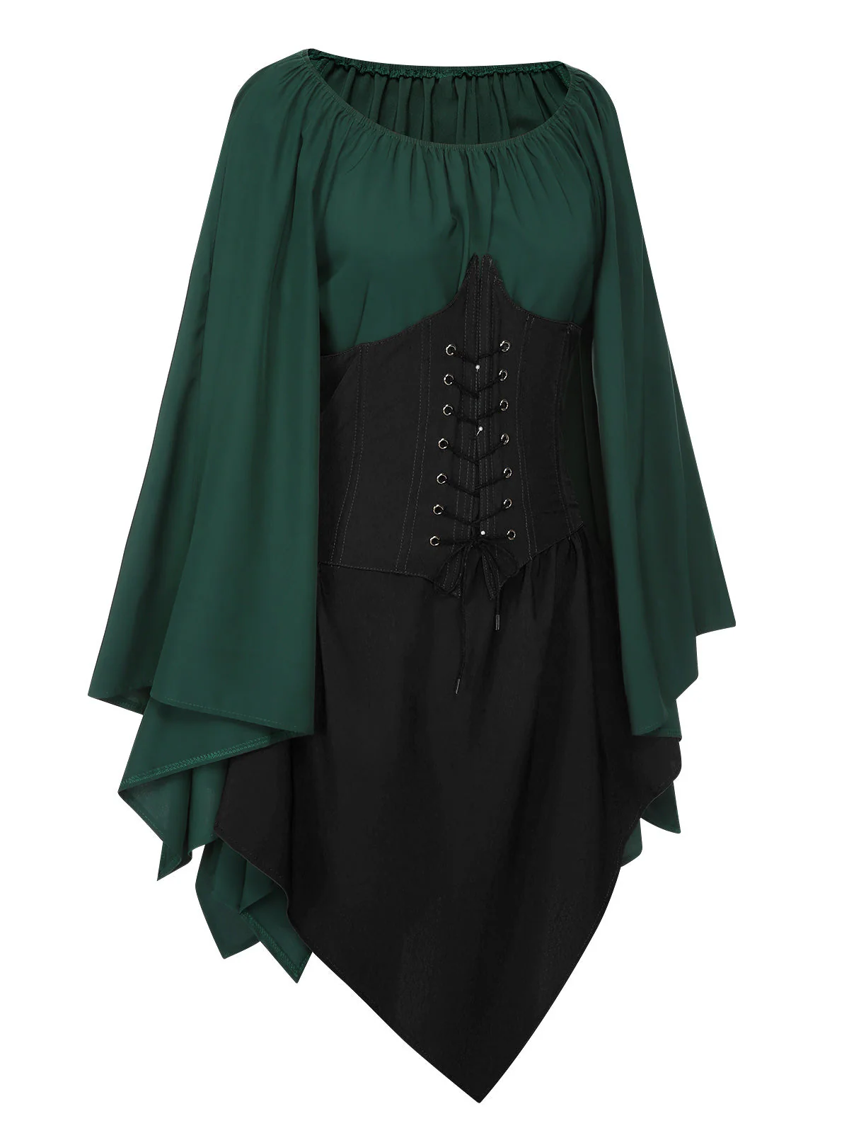 Braun 1950er Halloween Hexen Vampir Fledermausärmel Patchwork Kleid - Image 7