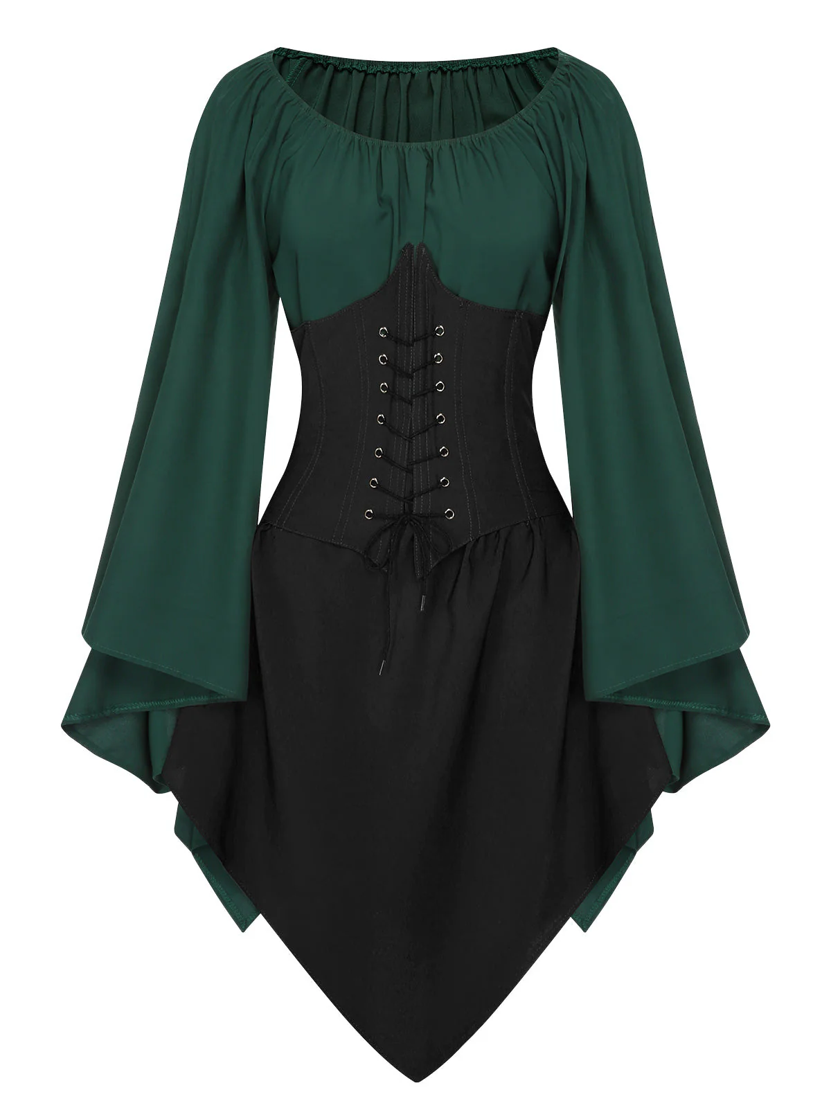 Braun 1950er Halloween Hexen Vampir Fledermausärmel Patchwork Kleid - Image 8