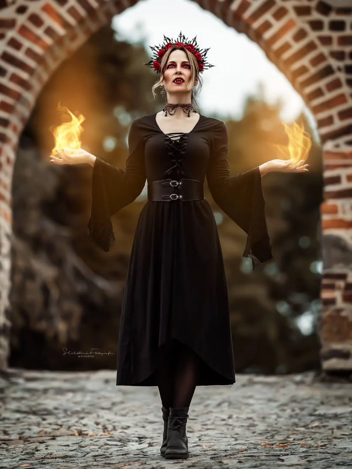 1950er Halloween Gothic Vampir Spitze Patchwork Hexenkleid - Image 2