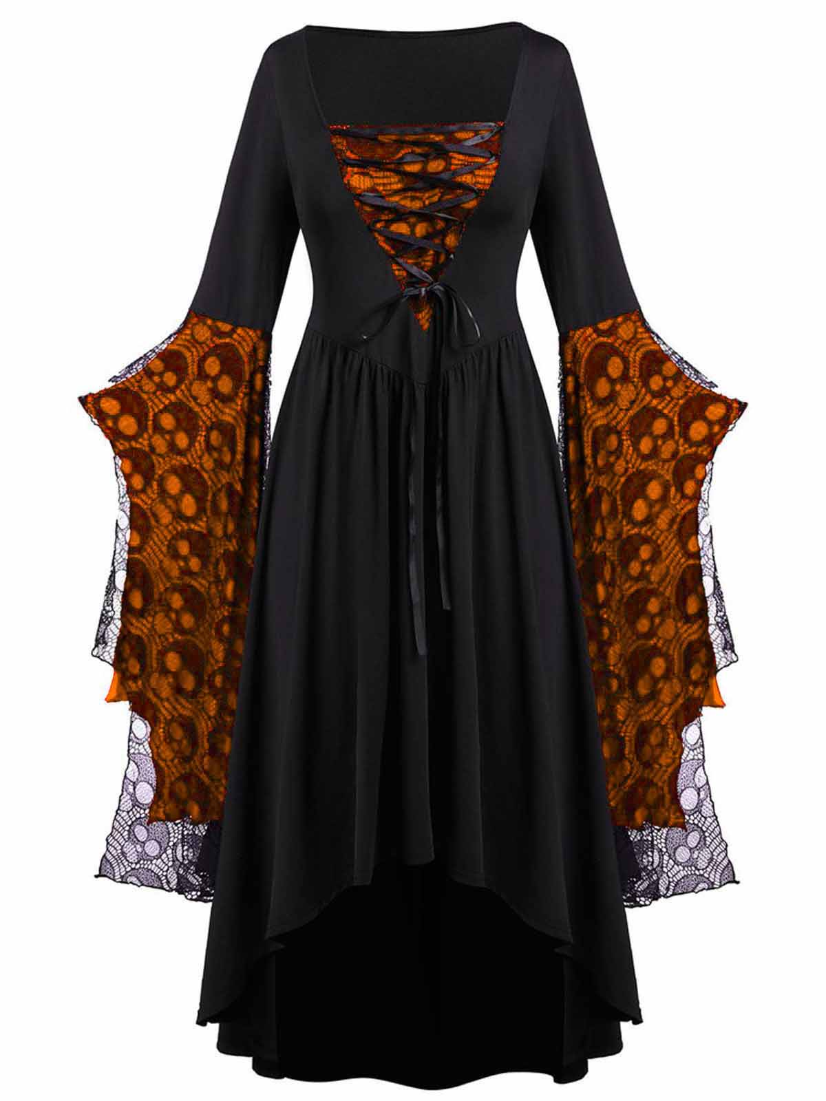 1950er Halloween Gothic Vampir Spitze Patchwork Hexenkleid - Image 4