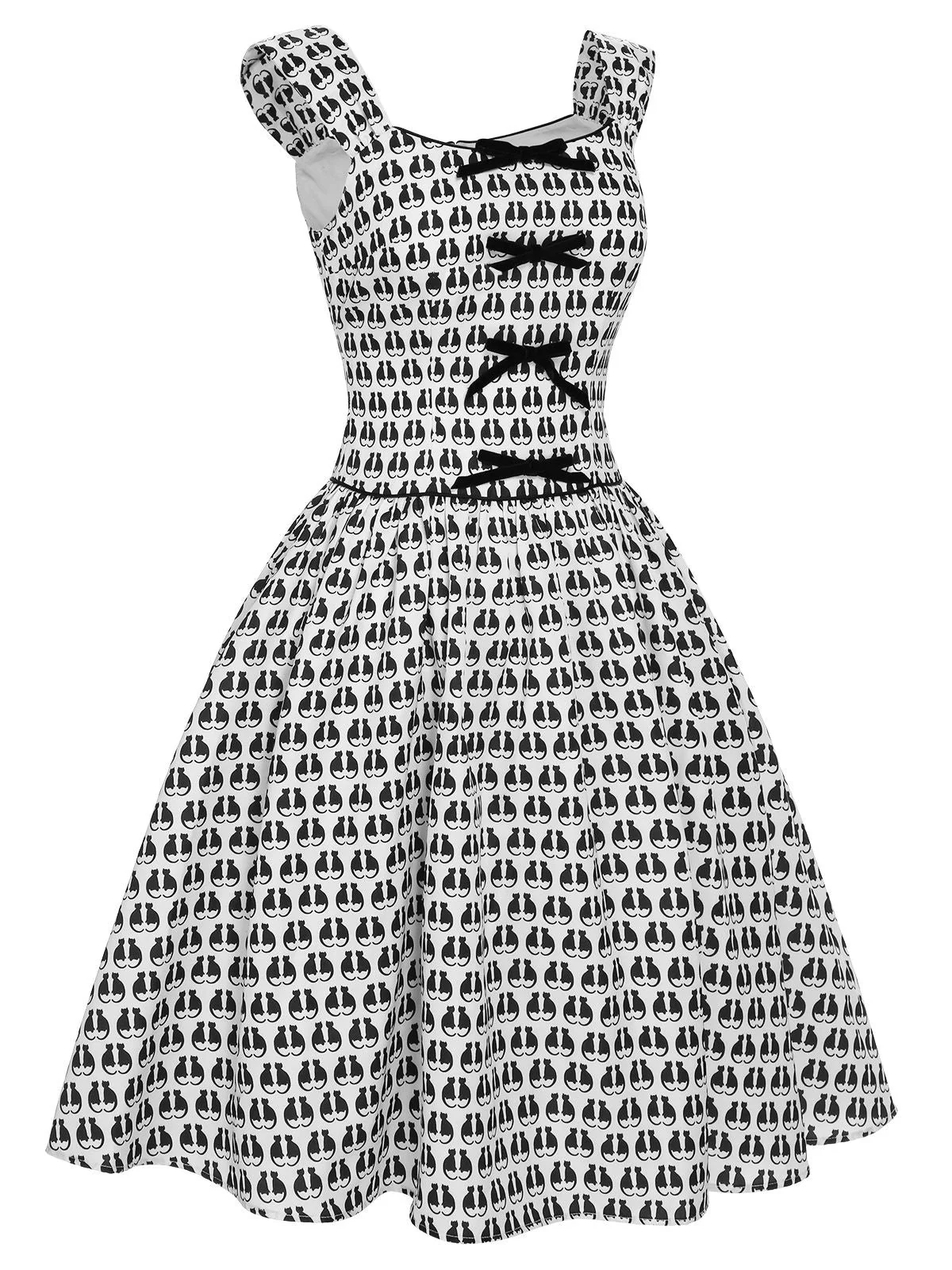 1950er Halloween-Katzenprint-Samtschleifenkleid - Image 3