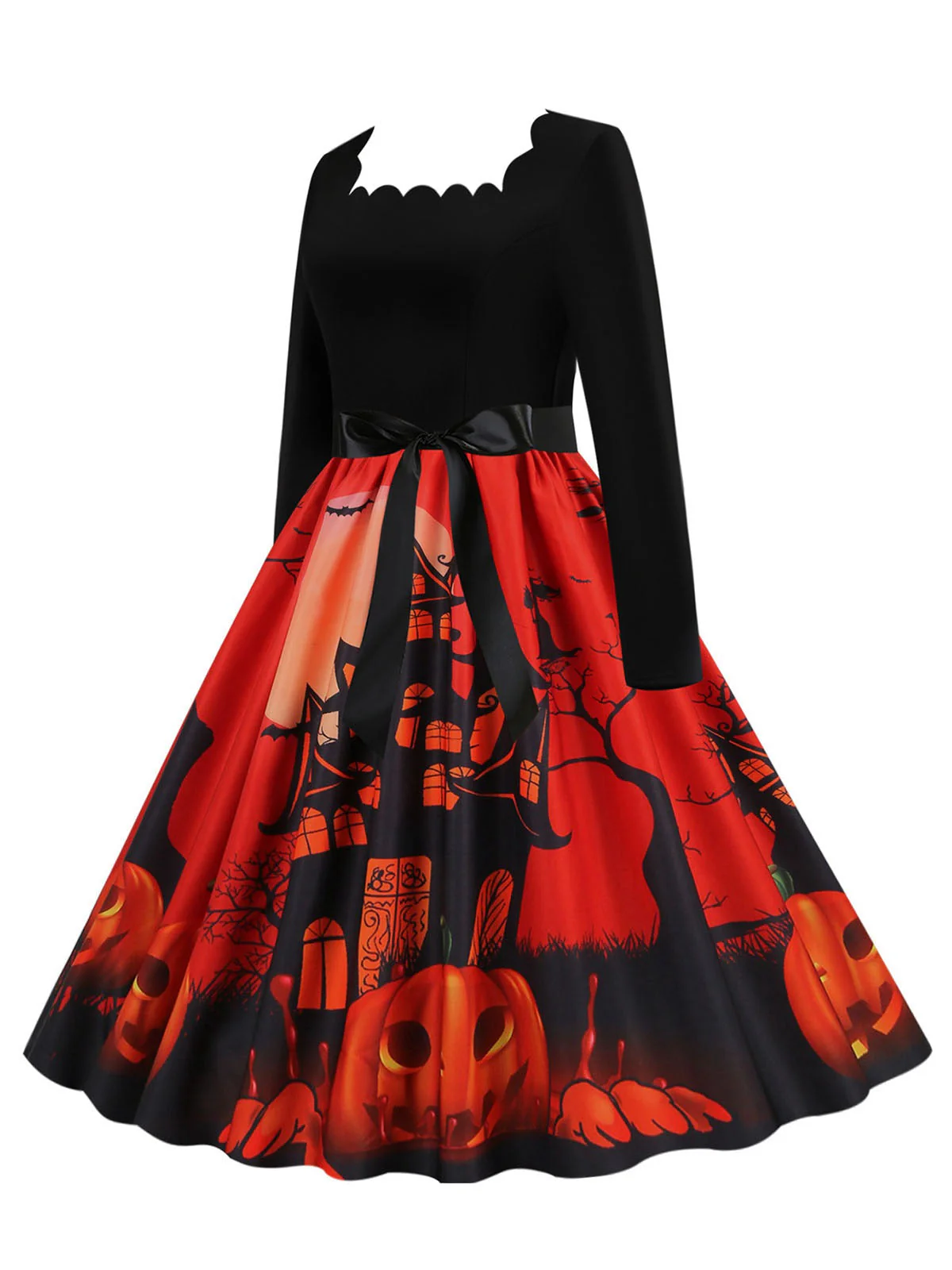 1950er Halloween Kürbis Patchwork Lange Ärmel Kleid - Image 5