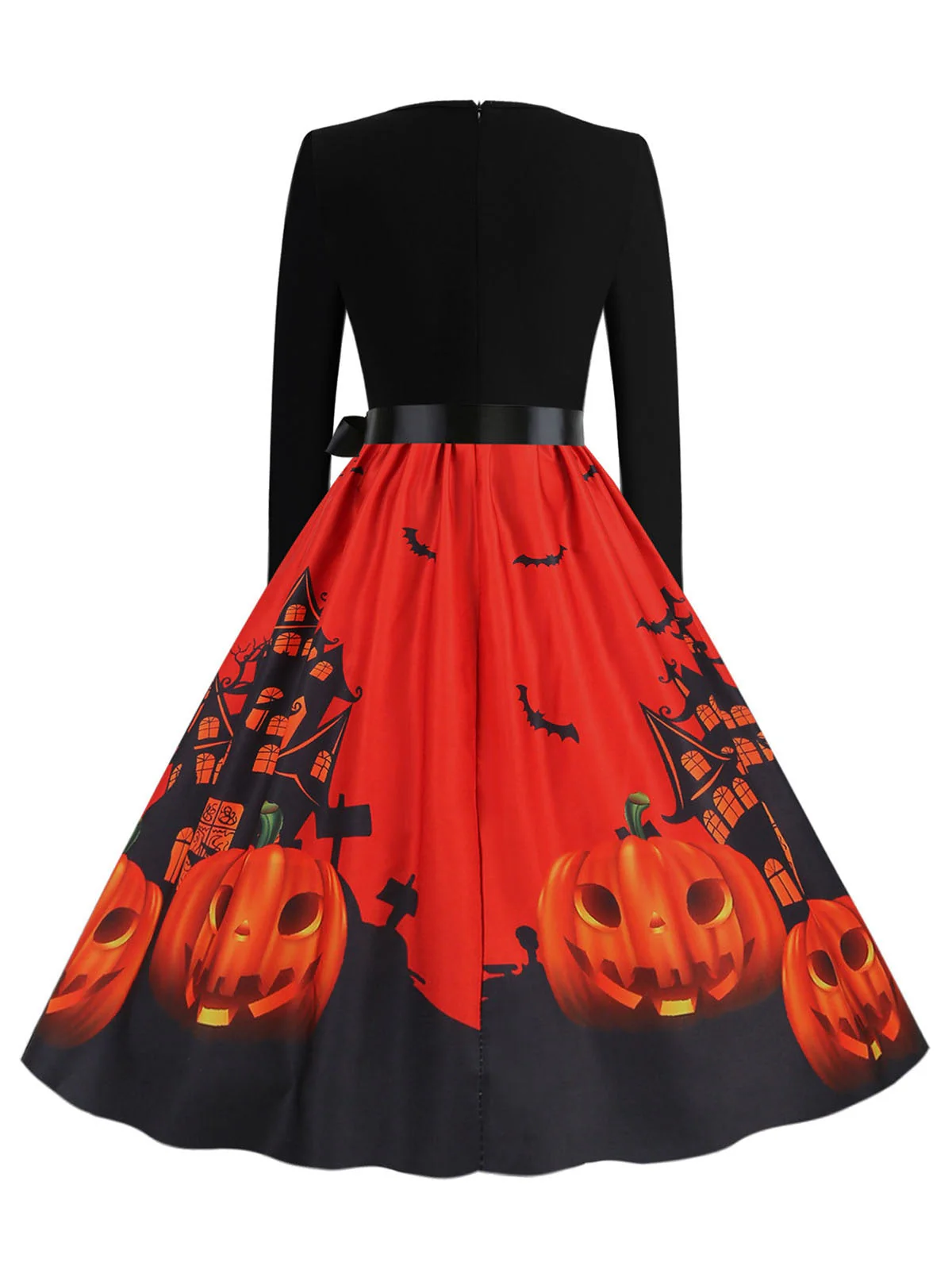 1950er Halloween Kürbis Patchwork Lange Ärmel Kleid - Image 6