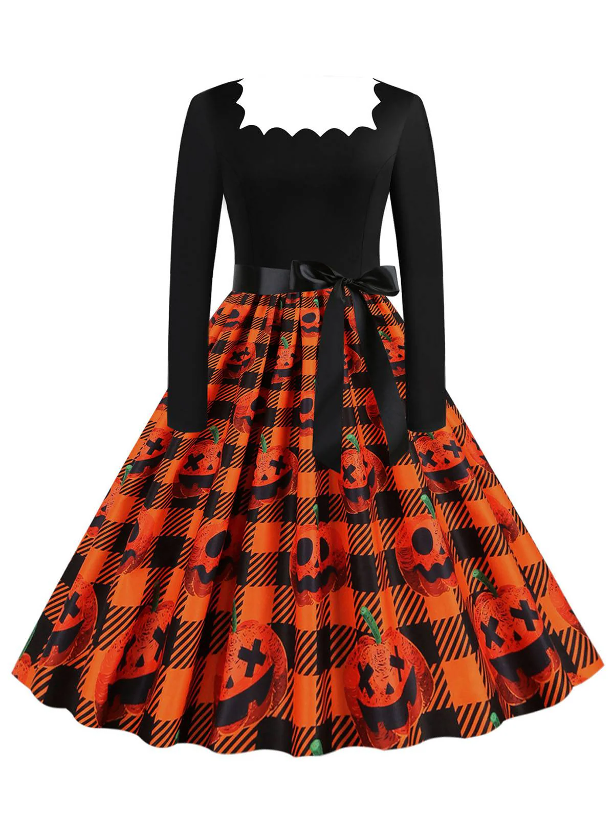 1950er Halloween Kürbis Patchwork Lange Ärmel Kleid - Image 7