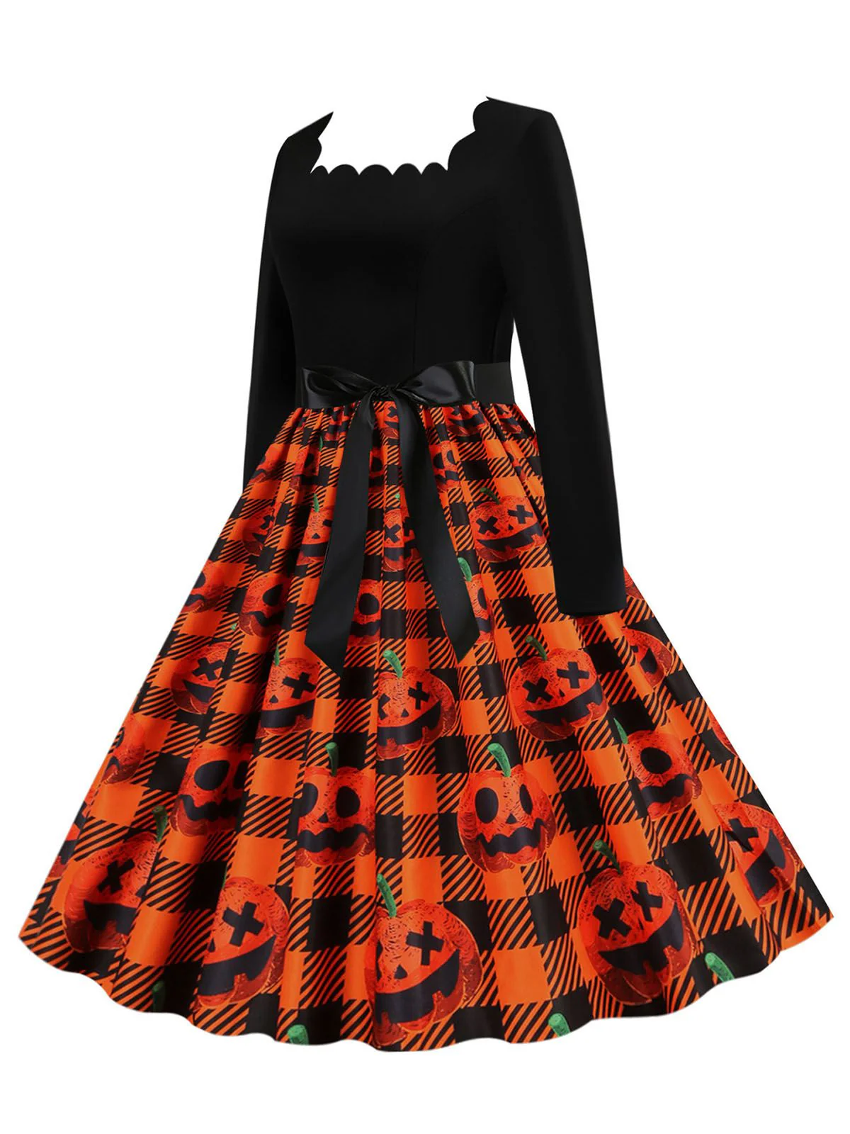 1950er Halloween Kürbis Patchwork Lange Ärmel Kleid - Image 8