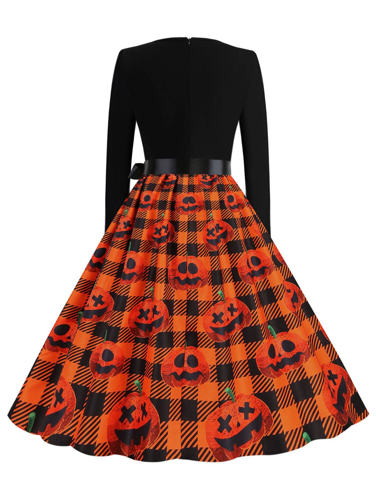 1950er Halloween Kürbis Patchwork Lange Ärmel Kleid - Image 9