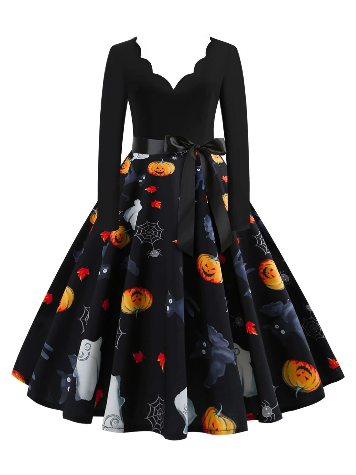 1950er Halloween Kürbis Spinnennetz Blütenblatthals Kleid - Image 3