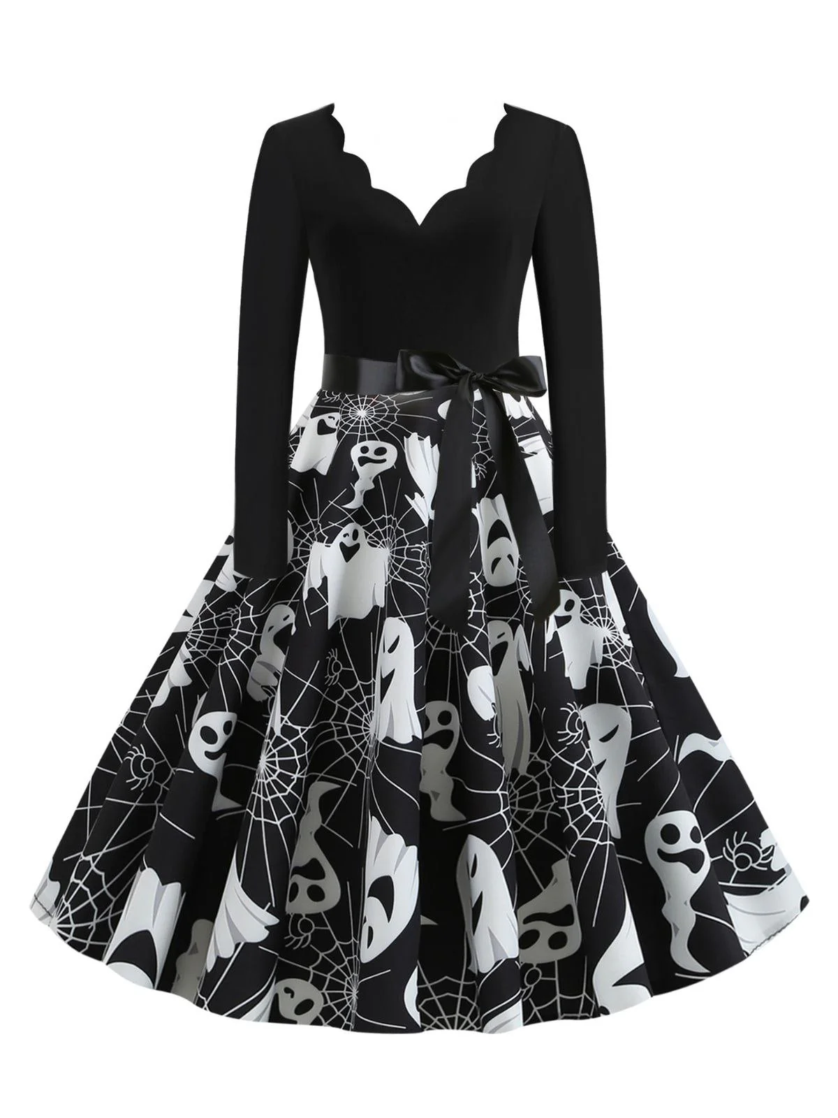1950er Halloween Kürbis Spinnennetz Blütenblatthals Kleid - Image 6