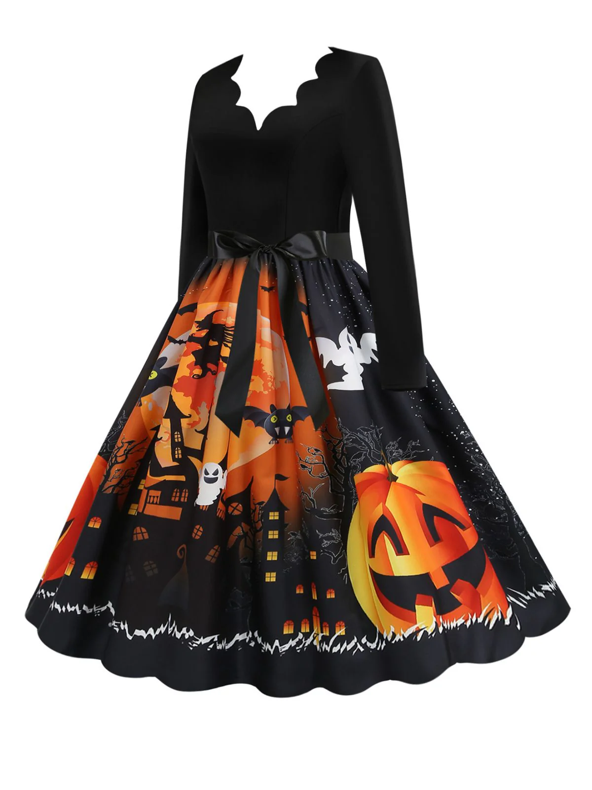 1950er Halloween Kürbis V-Ausschnitt Hepburn Kleid - Image 2