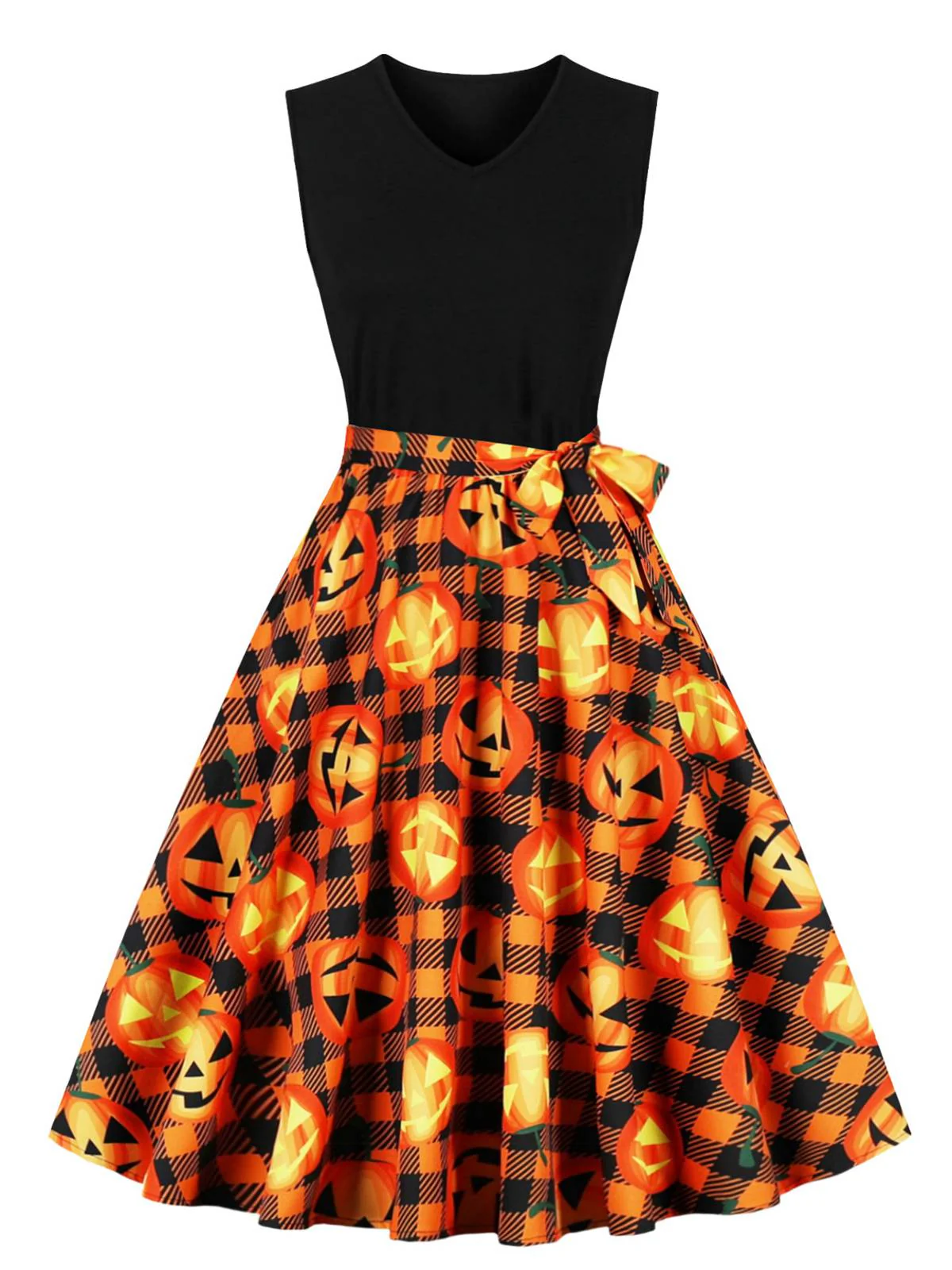 1950er Halloween Patchwork Gürtel Swing Kleid - Image 4