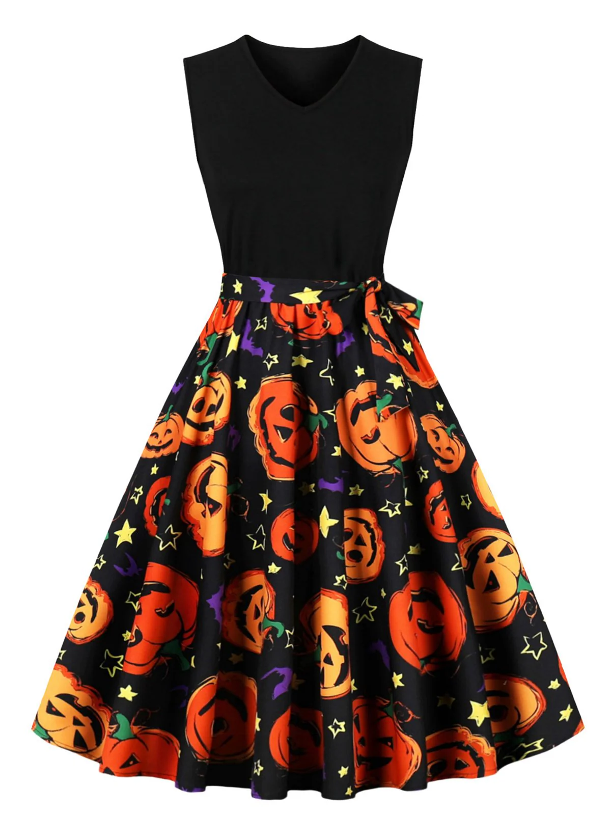 1950er Halloween Patchwork Gürtel Swing Kleid - Image 8
