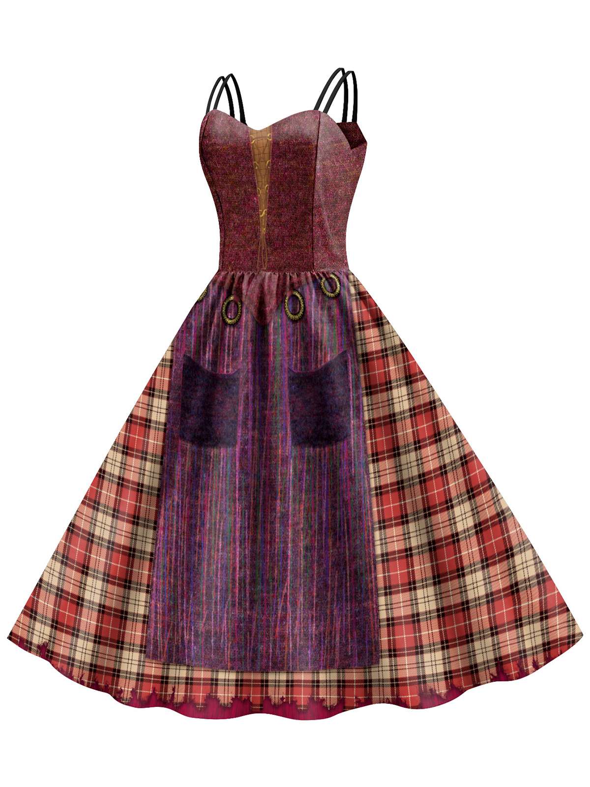 1950er Halloween Hocus Pocus Kostüm Plaid Doppelträger Kleid - Image 4