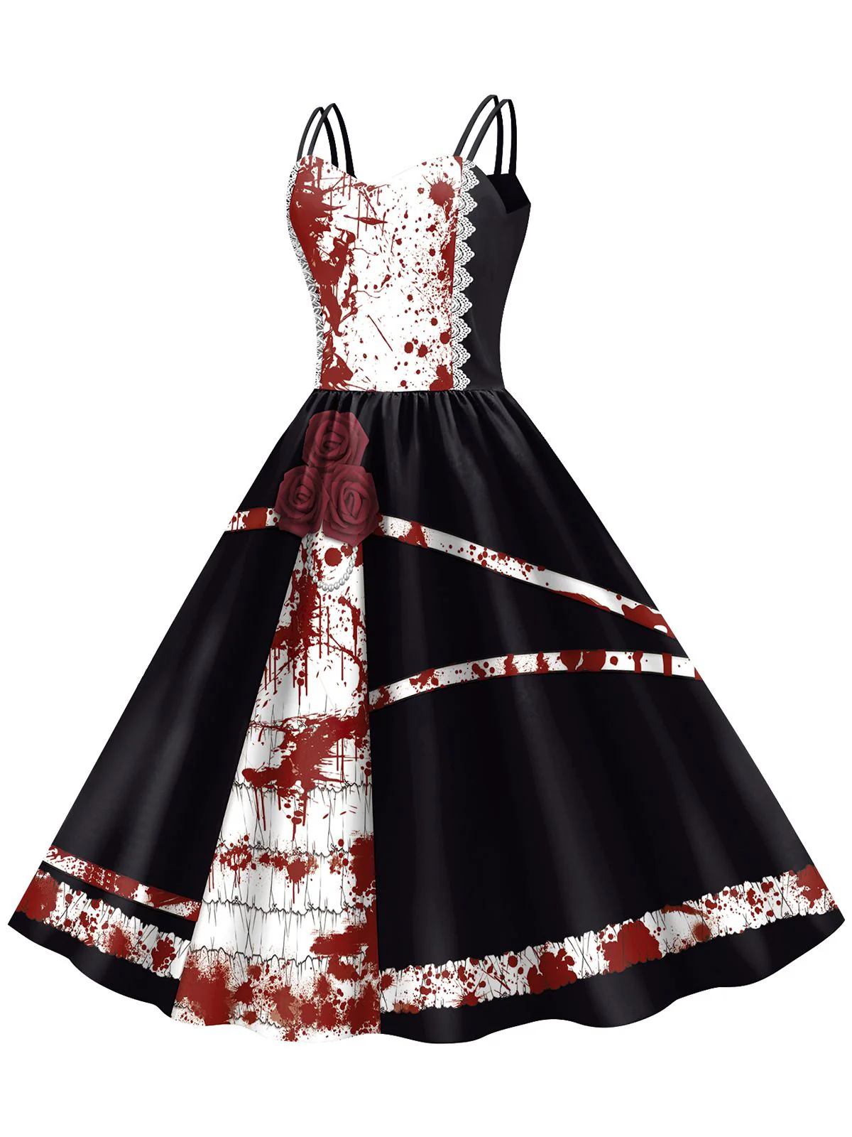 1950er Halloween Roses Blut Doppelte Träger Kleid - Image 2