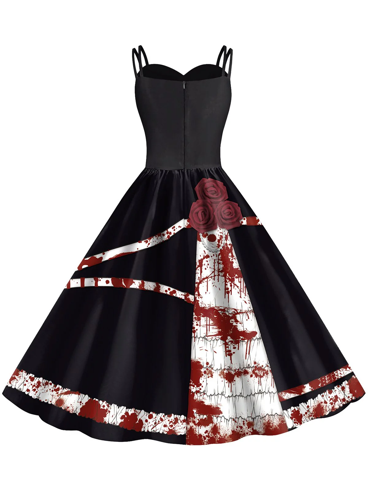 1950er Halloween Roses Blut Doppelte Träger Kleid - Image 3