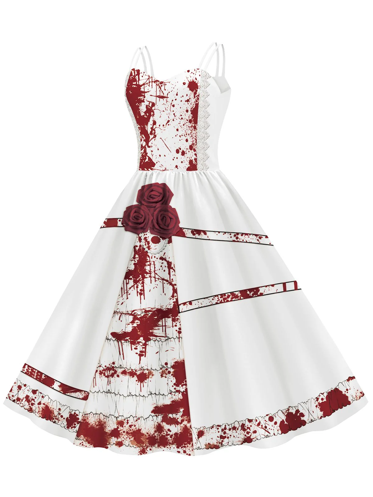 1950er Halloween Roses Blut Doppelte Träger Kleid - Image 4