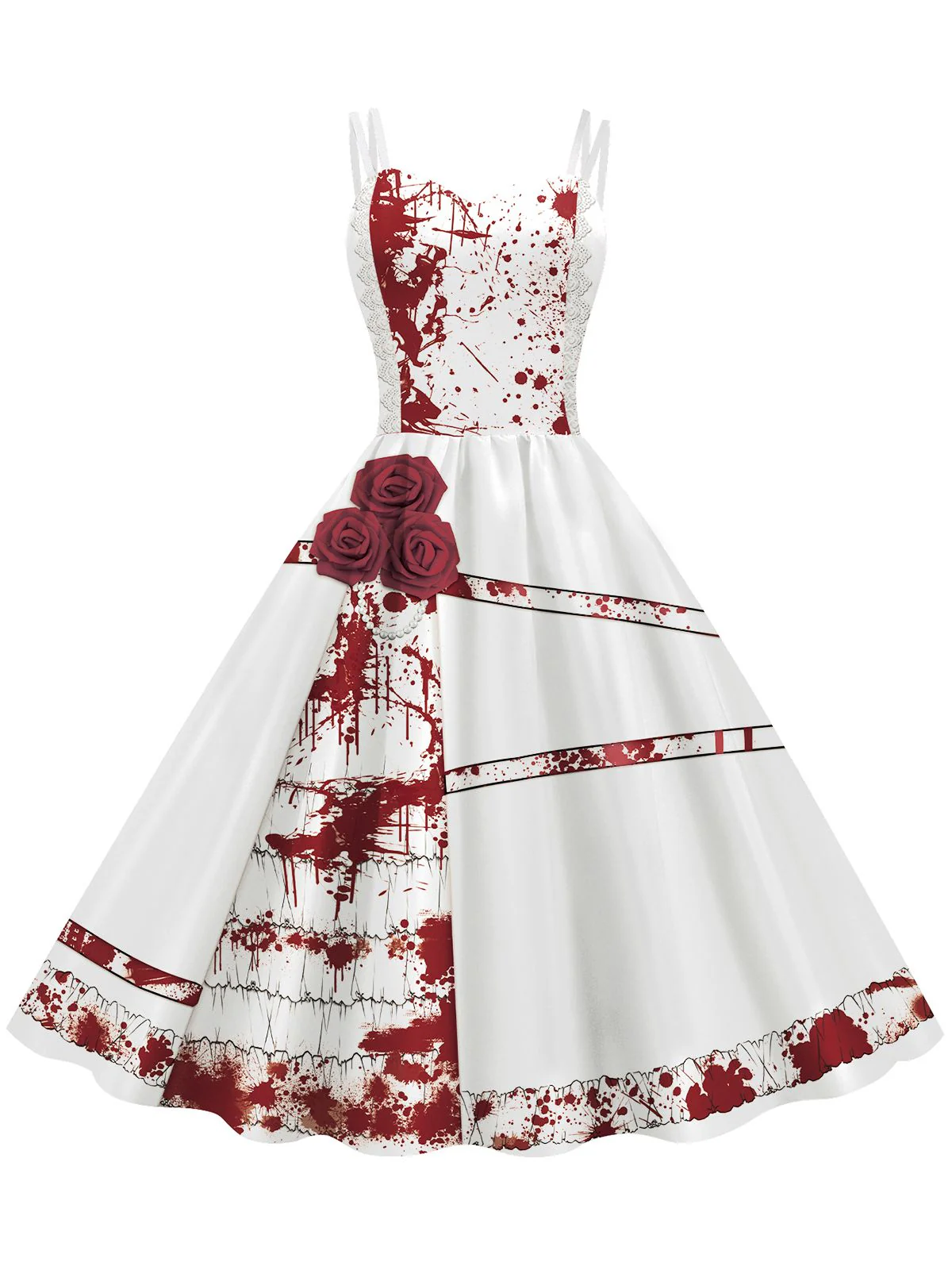 1950er Halloween Roses Blut Doppelte Träger Kleid - Image 5