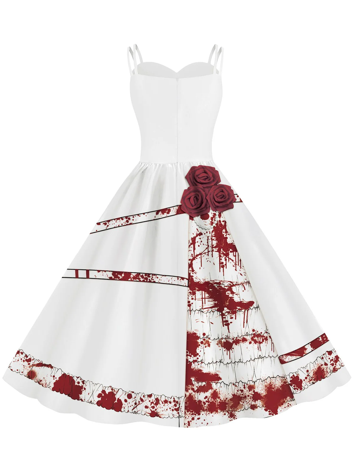 1950er Halloween Roses Blut Doppelte Träger Kleid - Image 6