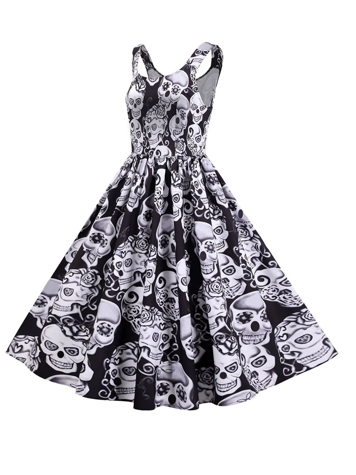 1950er Halloween Schädel Ärmellos Swing Kleid - Image 2