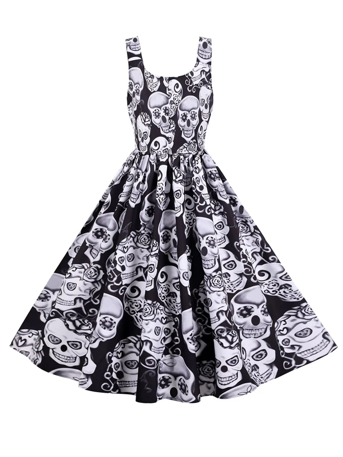 1950er Halloween Schädel Ärmellos Swing Kleid - Image 3