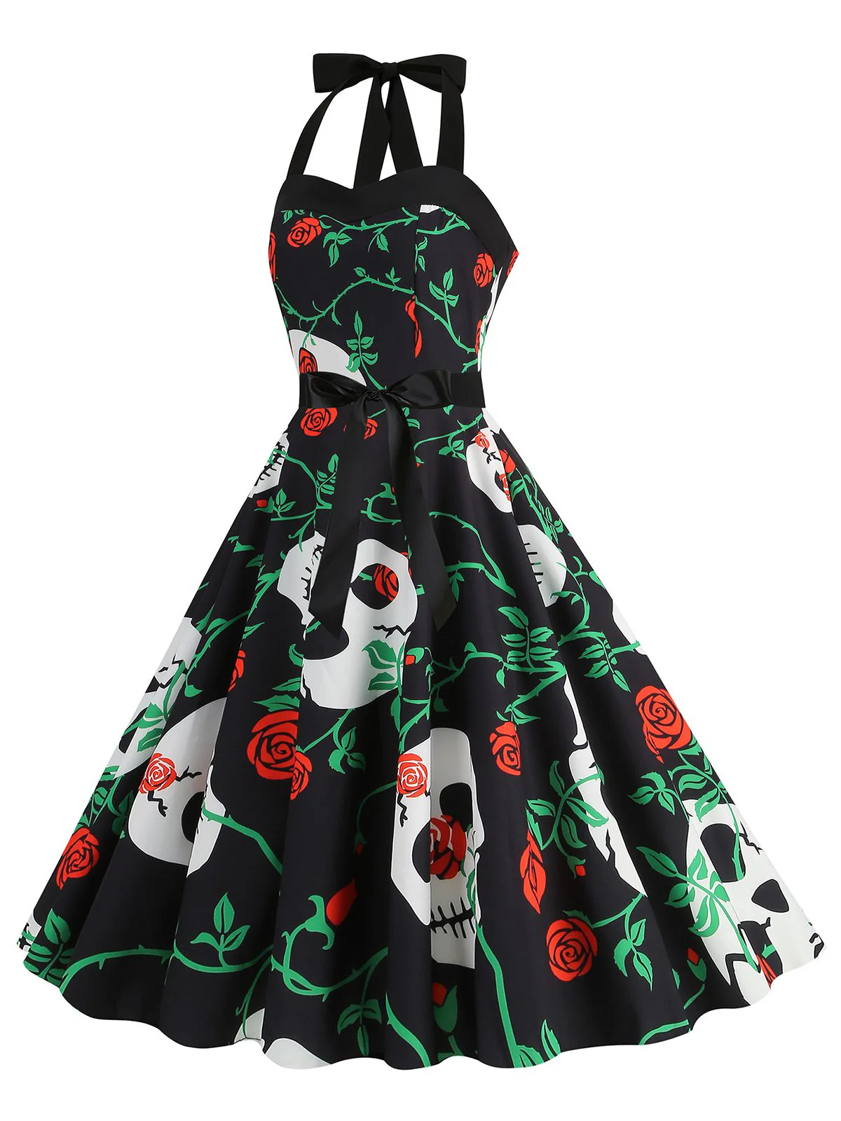 1950er Halloween Schädel Halter Schnürung Kleid - Image 3