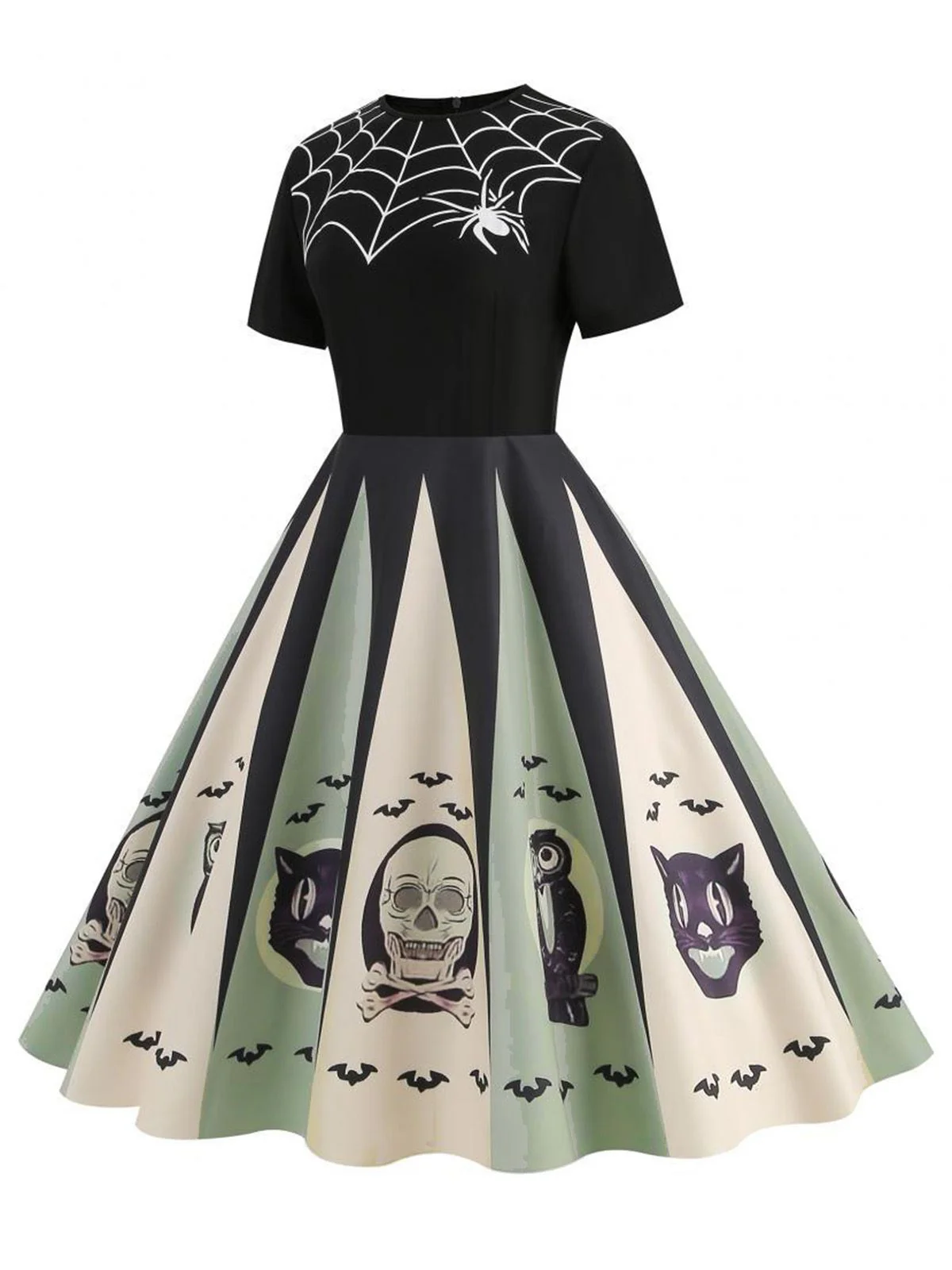 1950er Halloween Spinnennetz Druck Patchwork Kleid - Image 2