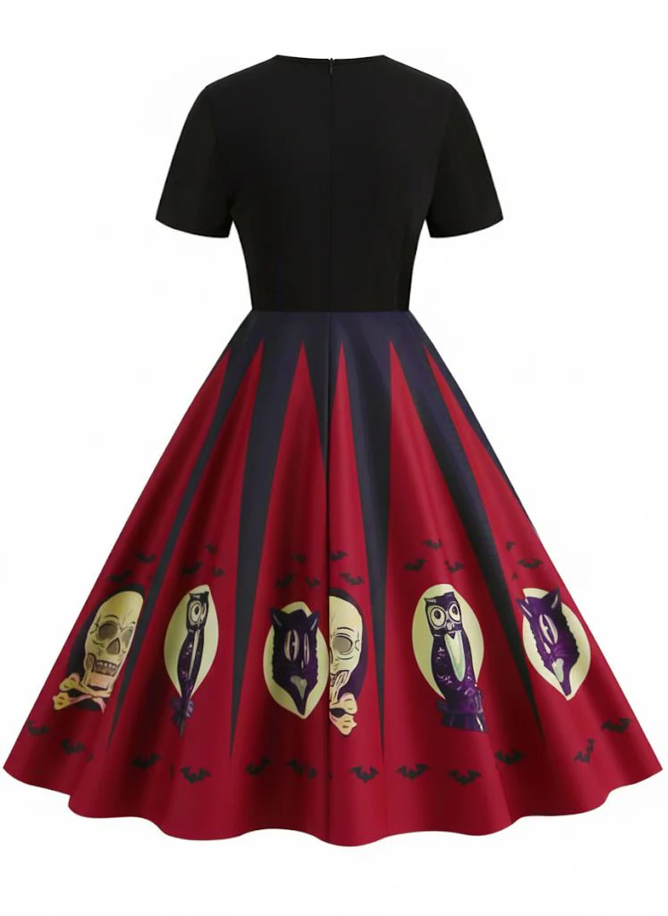 1950er Halloween Spinnennetz Druck Patchwork Kleid - Image 6