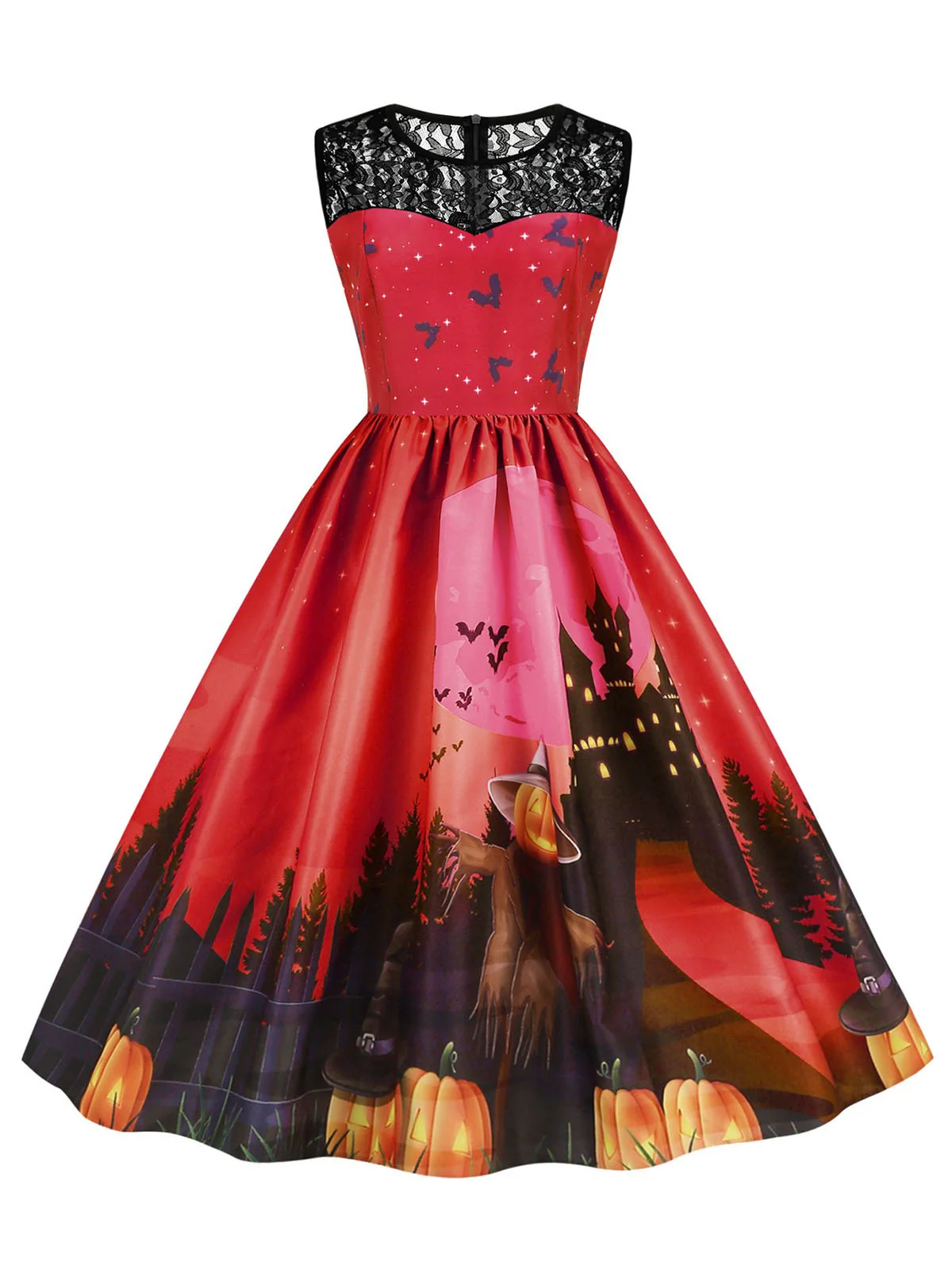 1950er Halloween Spitze Patchwork Ärmelloses Kleid - Image 4