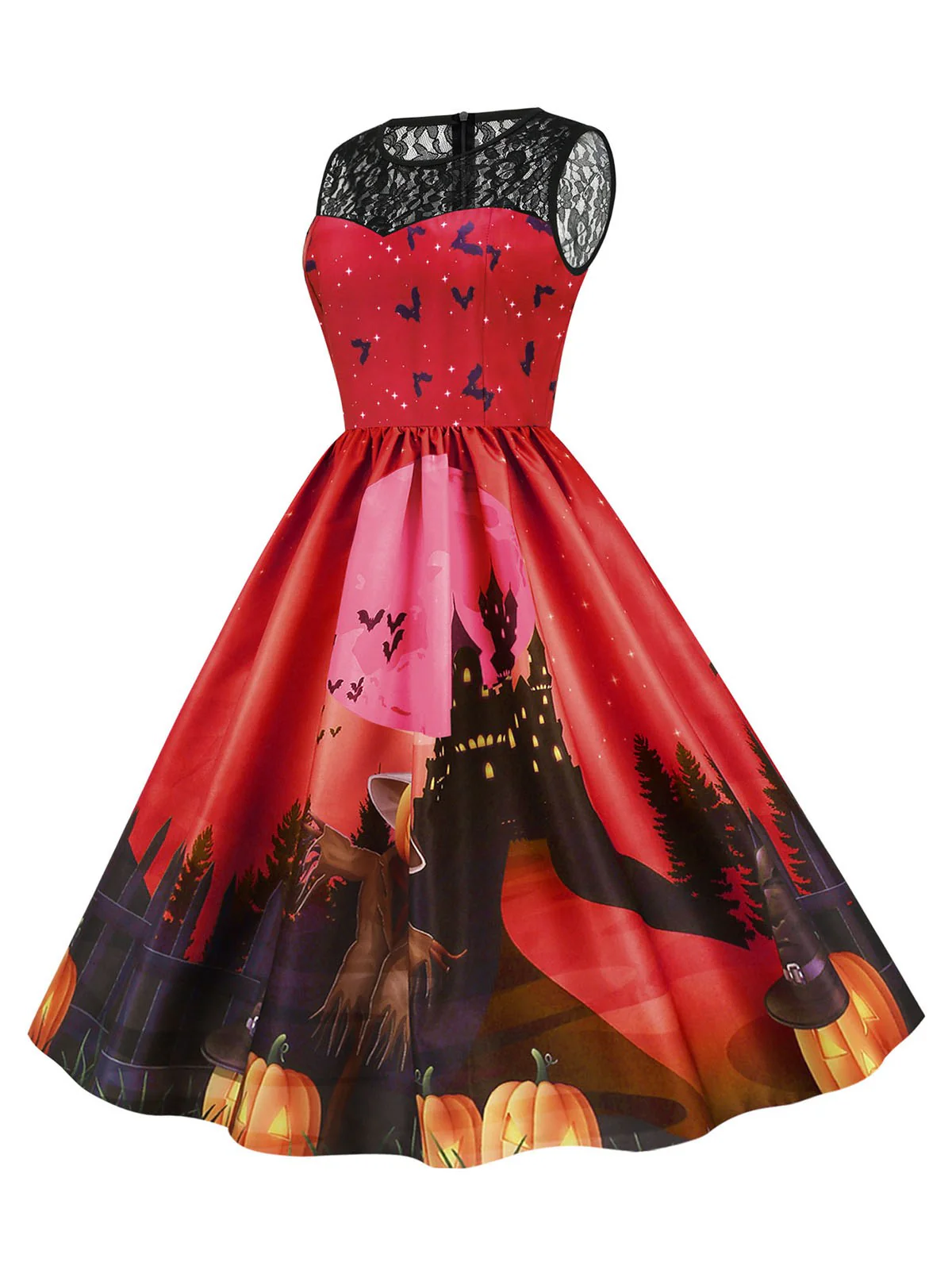 1950er Halloween Spitze Patchwork Ärmelloses Kleid - Image 5