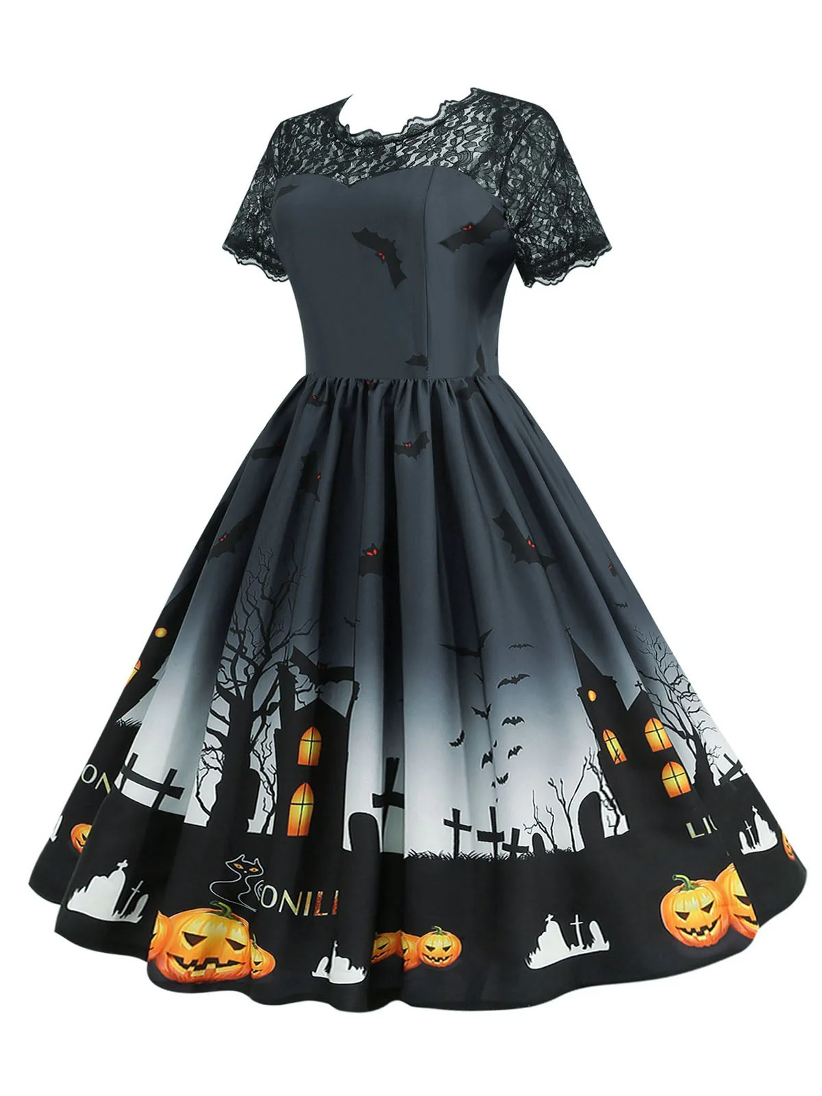 1950er Halloween Spitze Patchwork Kurze Ärmel Kleid - Image 2