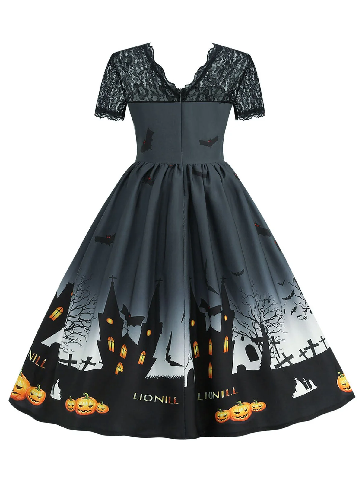 1950er Halloween Spitze Patchwork Kurze Ärmel Kleid - Image 3