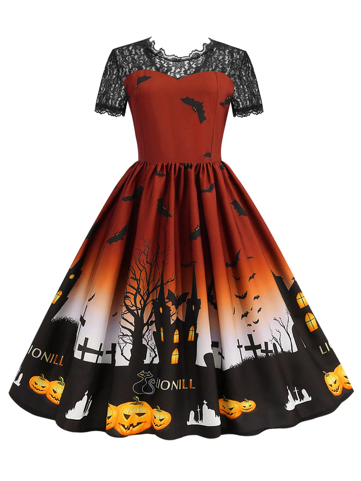 1950er Halloween Spitze Patchwork Kurze Ärmel Kleid - Image 4