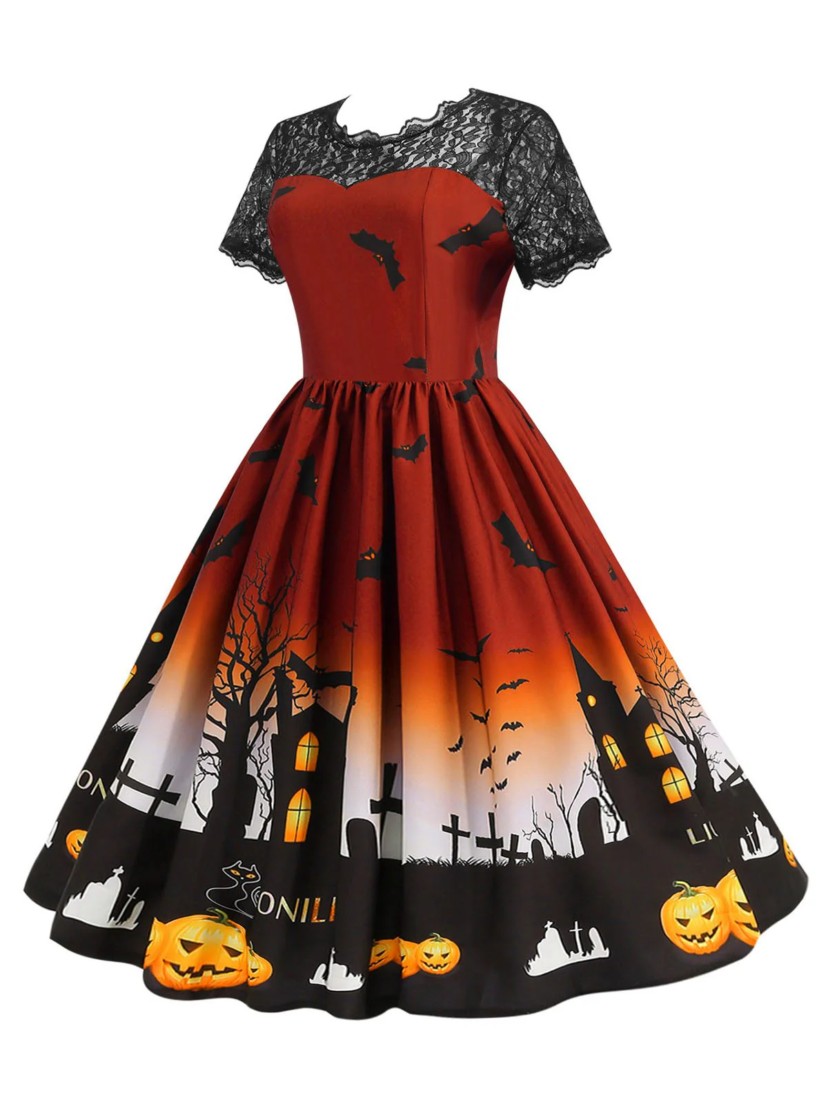 1950er Halloween Spitze Patchwork Kurze Ärmel Kleid - Image 5