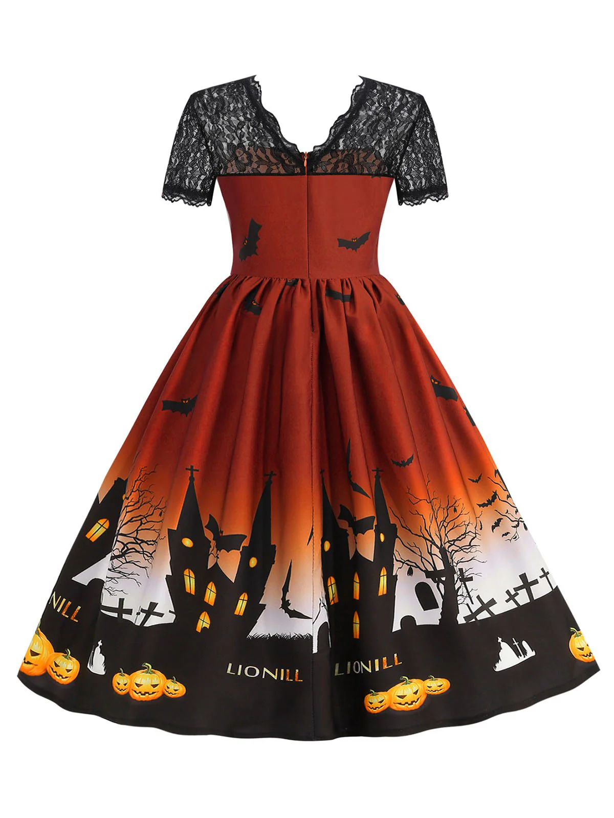 1950er Halloween Spitze Patchwork Kurze Ärmel Kleid - Image 6