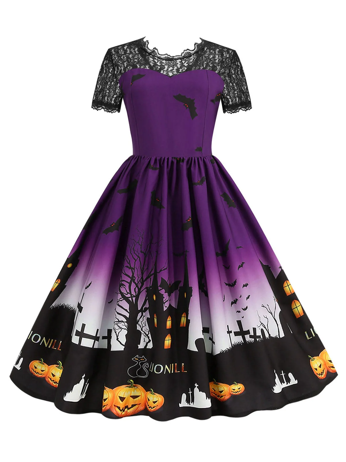 1950er Halloween Spitze Patchwork Kurze Ärmel Kleid - Image 7