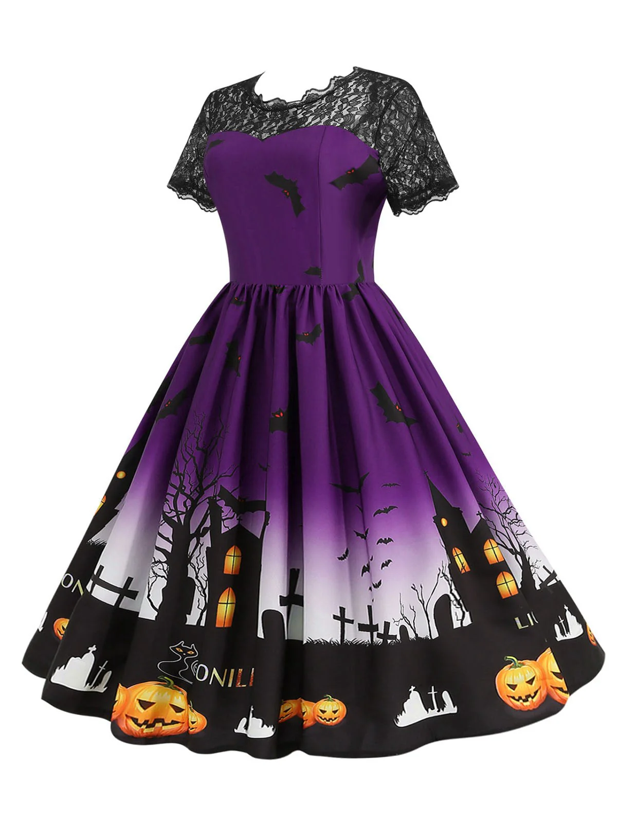 1950er Halloween Spitze Patchwork Kurze Ärmel Kleid - Image 8