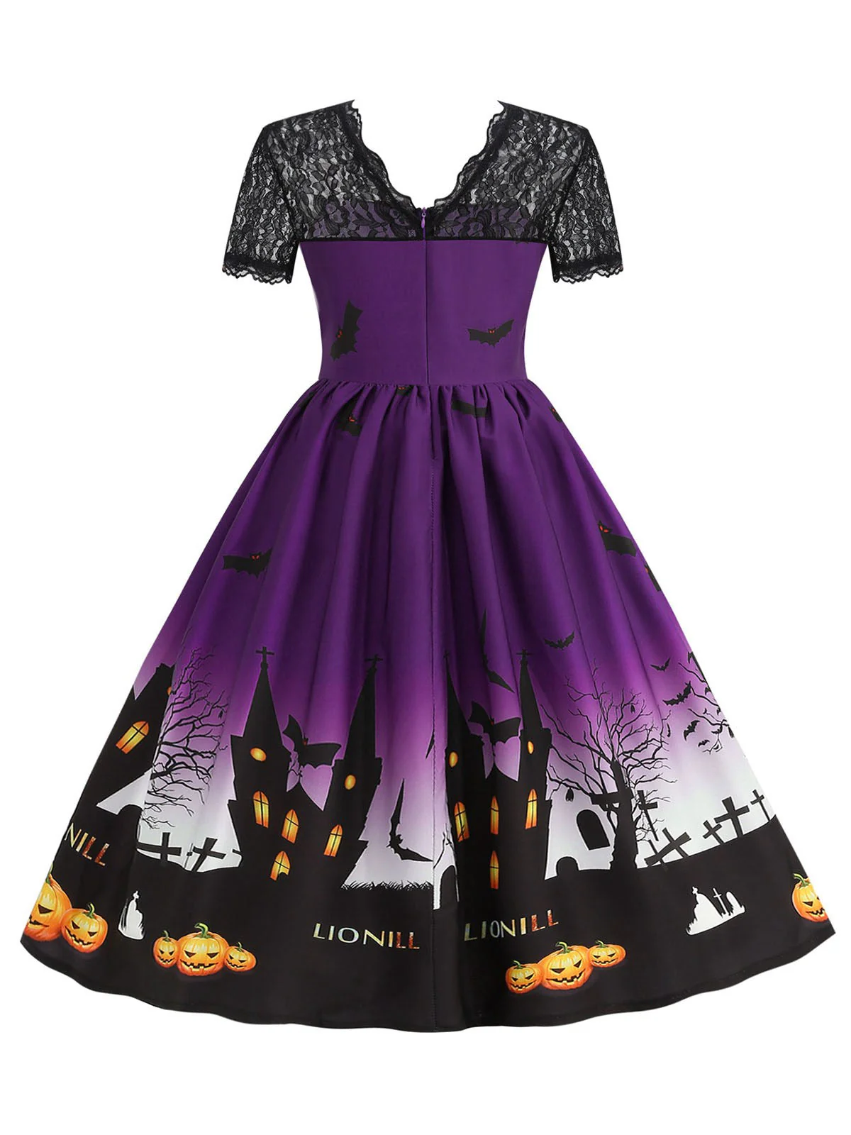 1950er Halloween Spitze Patchwork Kurze Ärmel Kleid - Image 9