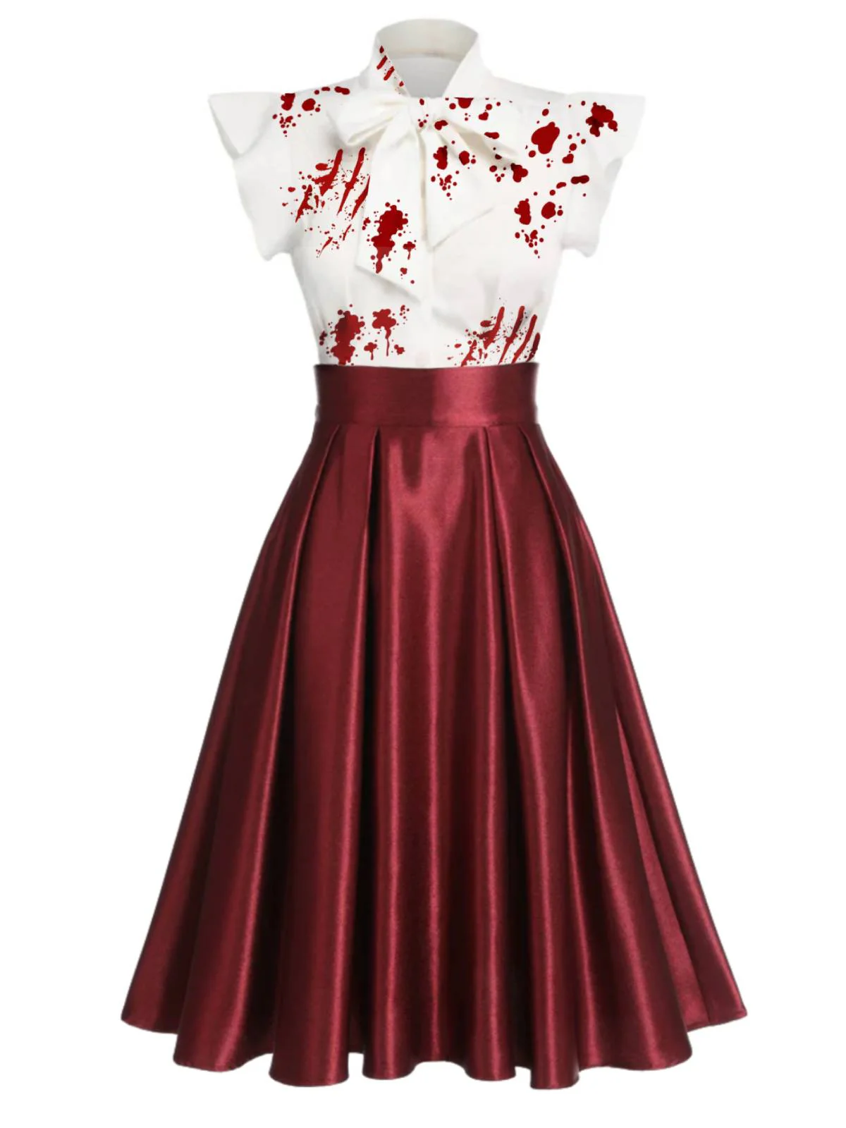 1950er Halloween Zombie Braut Blut Bogen Patchwork Kleid