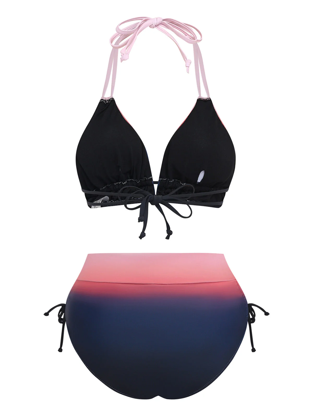 [Vorverkauf] 1950er Halter Farbverlauf Hohe Taille Gerafft Bikini Set - Image 3