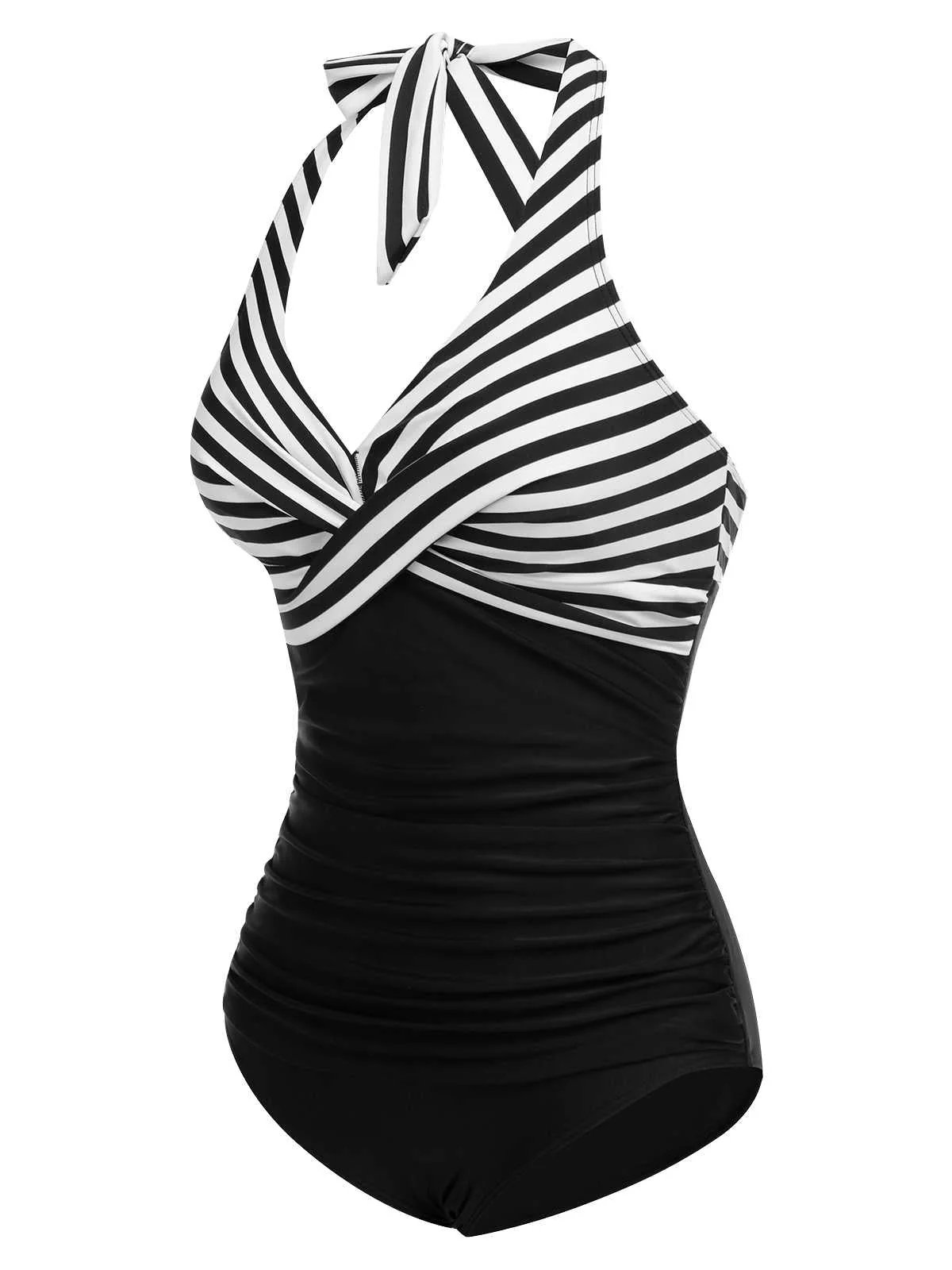 1950er Halter Gestreifter Einteiliger Badeanzug - Image 17