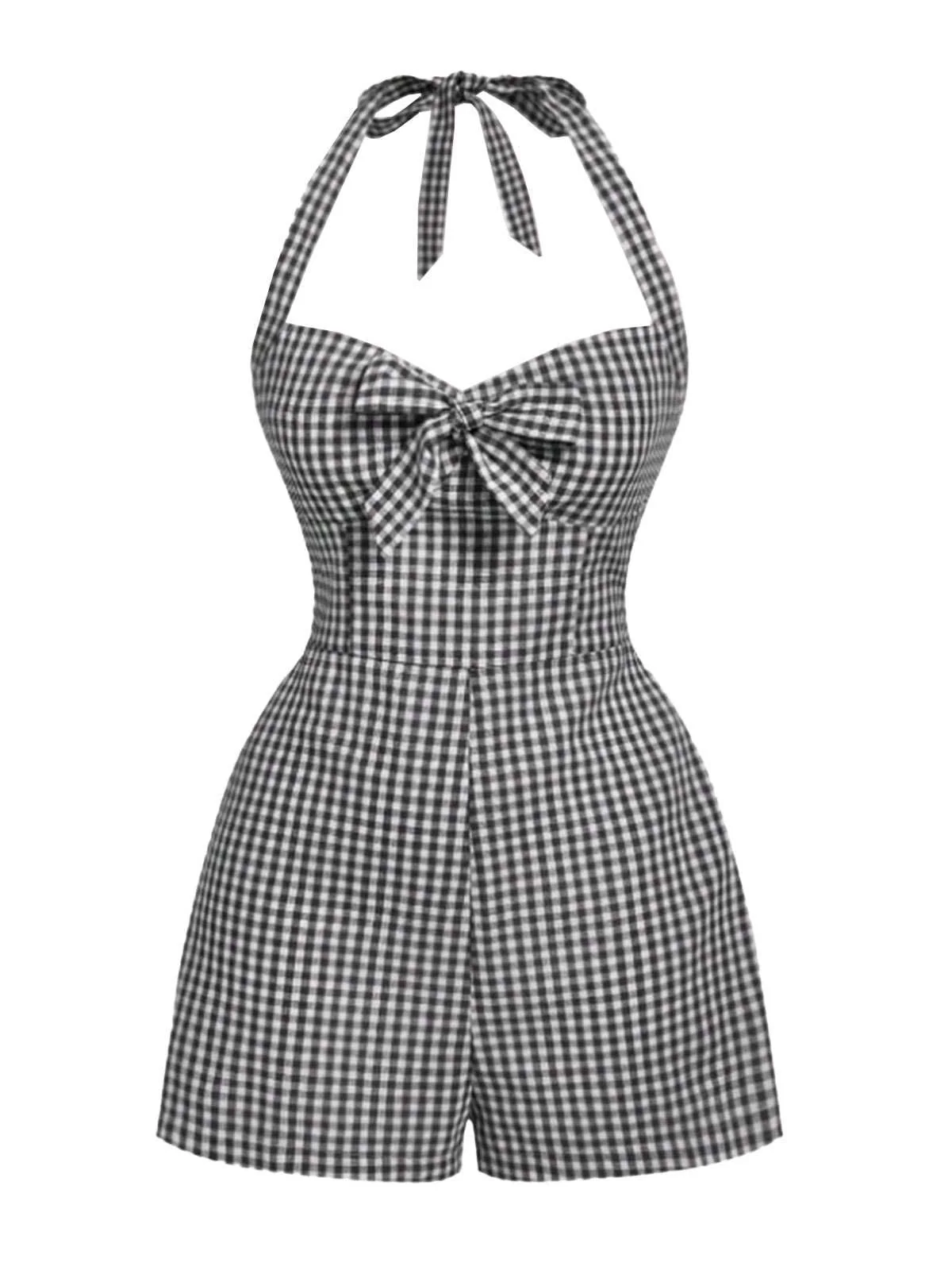 [Vorverkauf] 1950er Halter Gingham Plaids Bogen Romper - Image 9