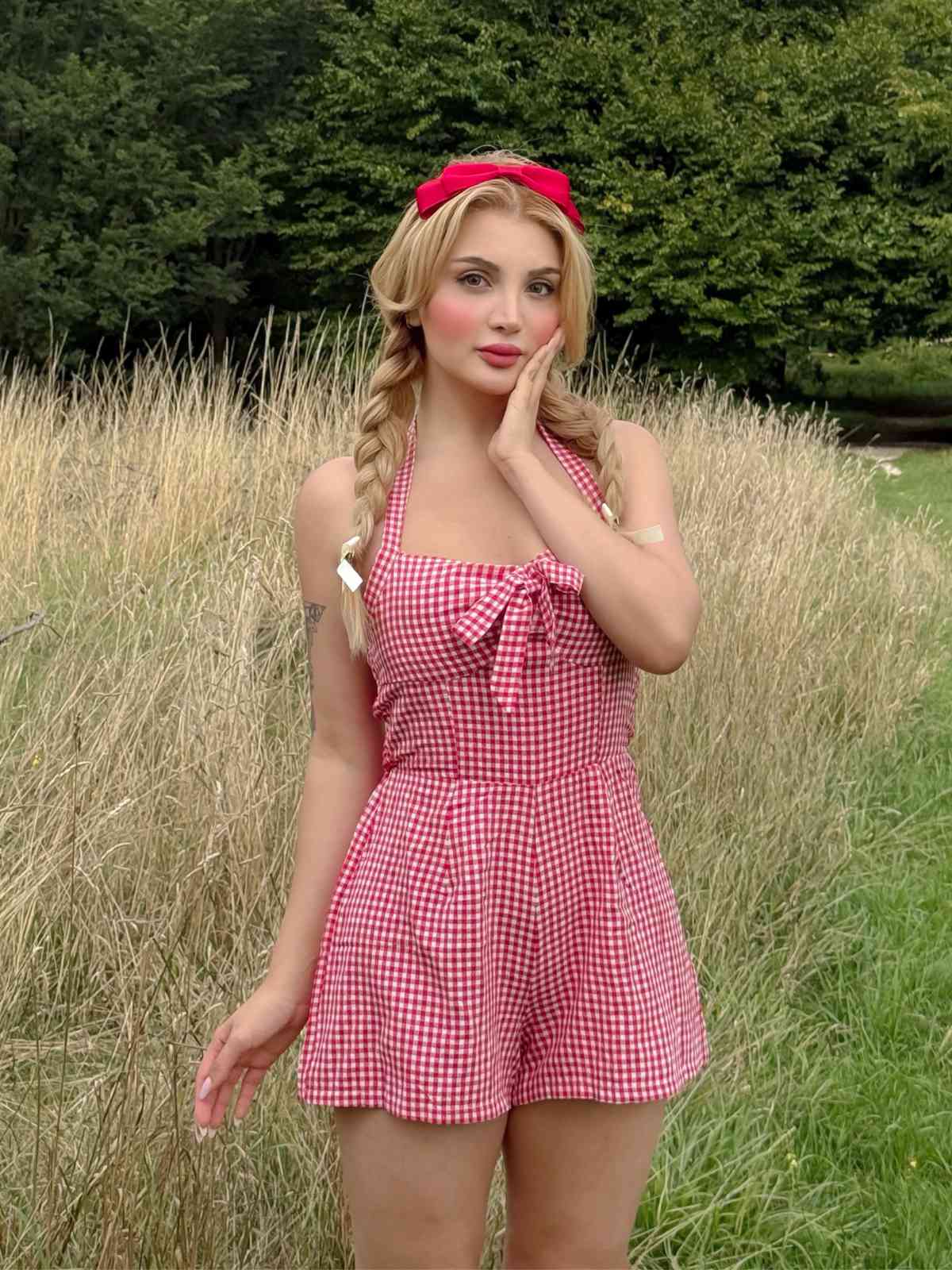 1950er Halter Gingham Plaids Bogen Romper - Image 2