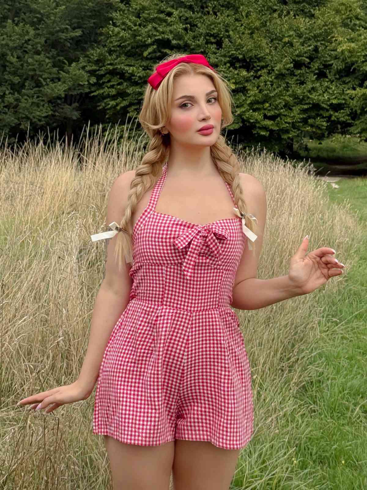 1950er Halter Gingham Plaids Bogen Romper - Image 3