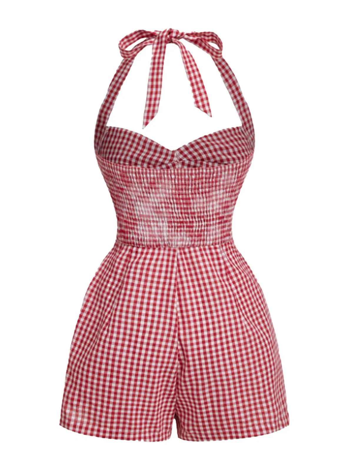 [Vorverkauf] 1950er Halter Gingham Plaids Bogen Romper - Image 3