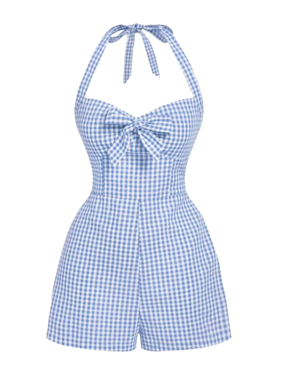[Vorverkauf] 1950er Halter Gingham Plaids Bogen Romper - Image 5
