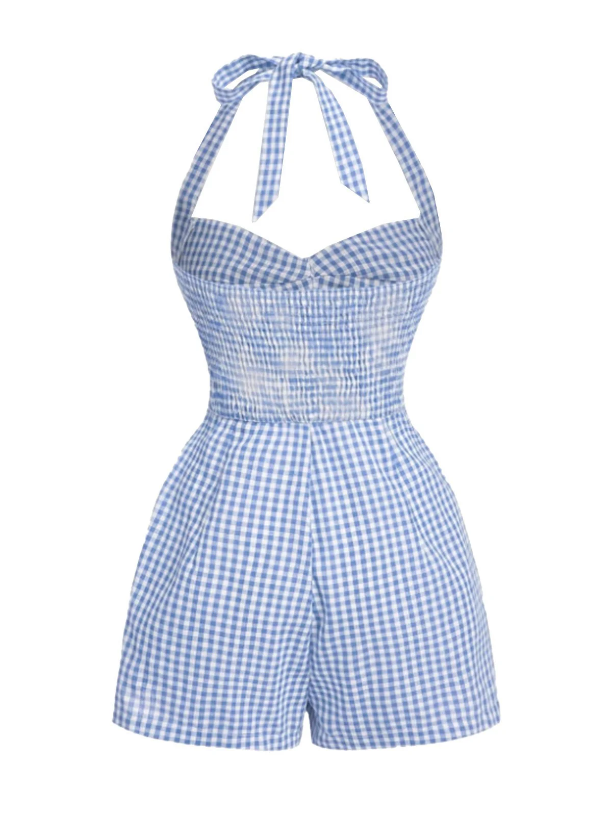 [Vorverkauf] 1950er Halter Gingham Plaids Bogen Romper - Image 6