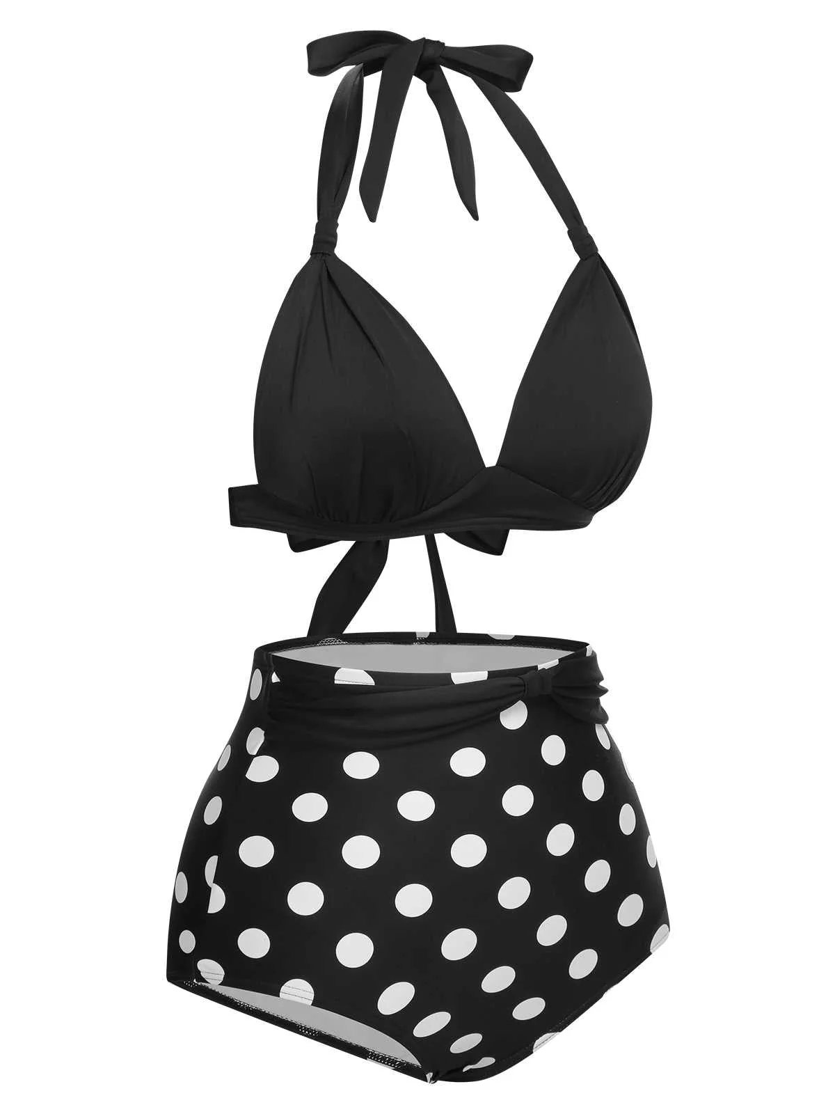 1950er Halter Kontrast Polka Dots Badeanzug - Image 3