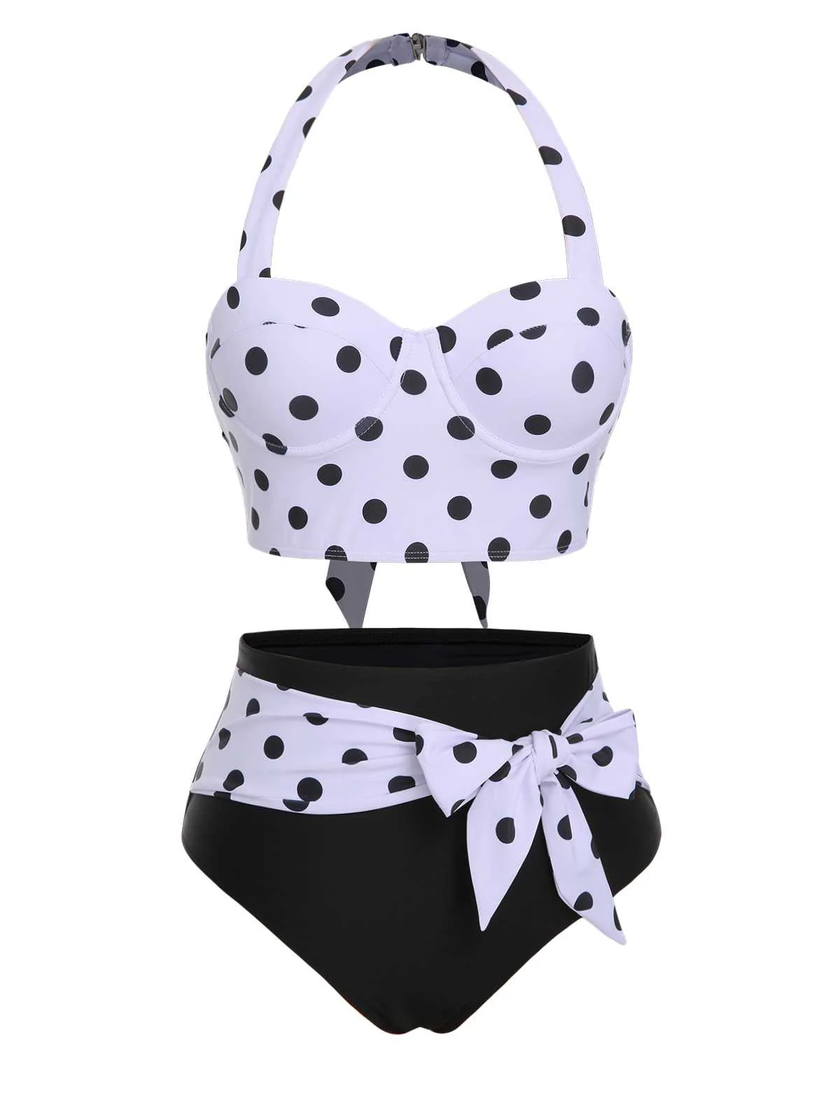 1950er Halter Kontrast Polka Dots Badeanzug - Image 2