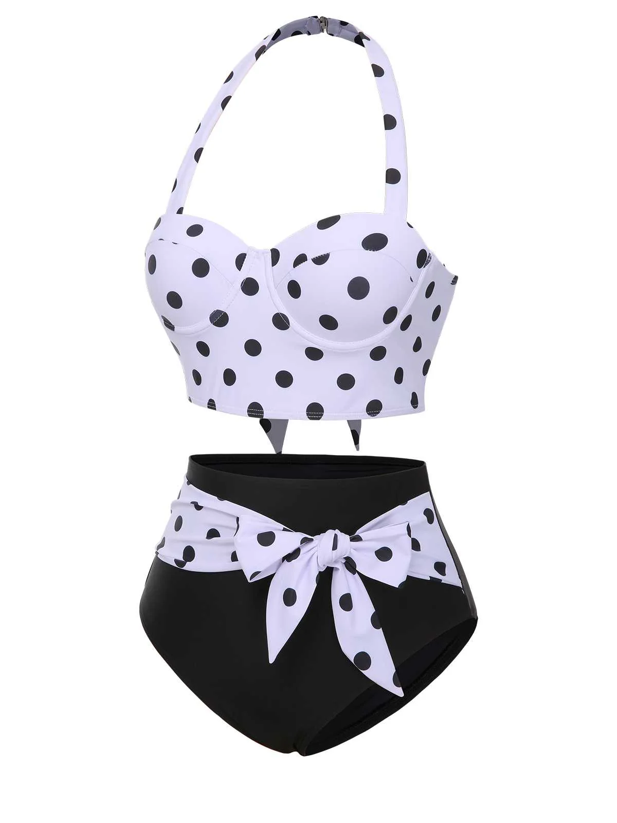 1950er Halter Kontrast Polka Dots Badeanzug - Image 3