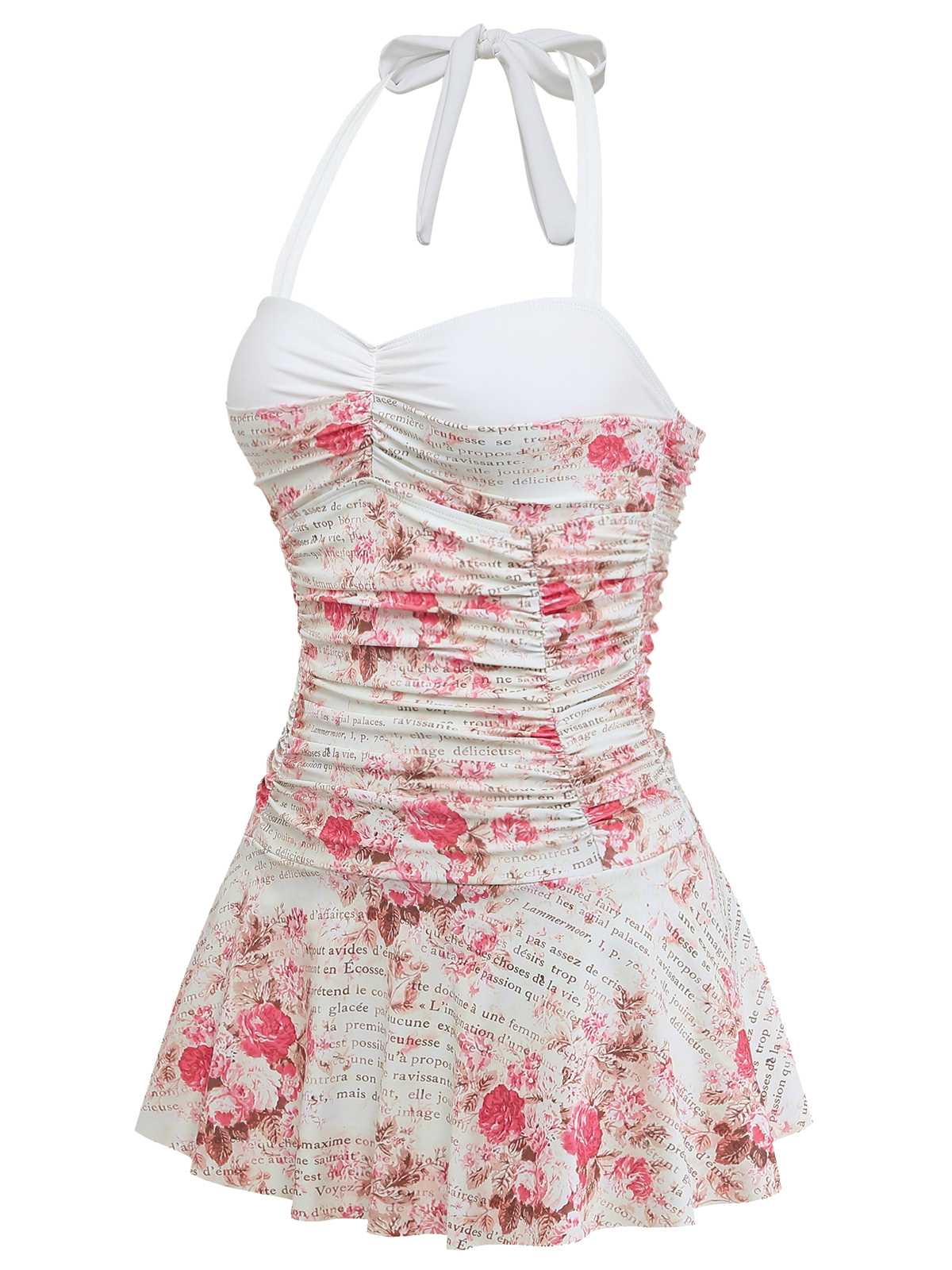 1950er Halter Rosen Gerafft Bauchformend Badeanzugkleid - Image 3